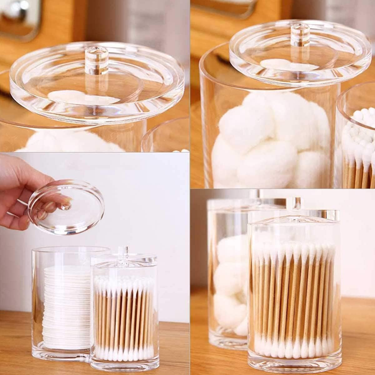 4 Pack Qtip Holder Dispenser for Cotton Ball, Transparent Dust-Proof Cotton Ball Pad Swabs Make up Pads Dispenser, Bathroom Accessories Storage Organization Vanity Makeup Organizer image number 2