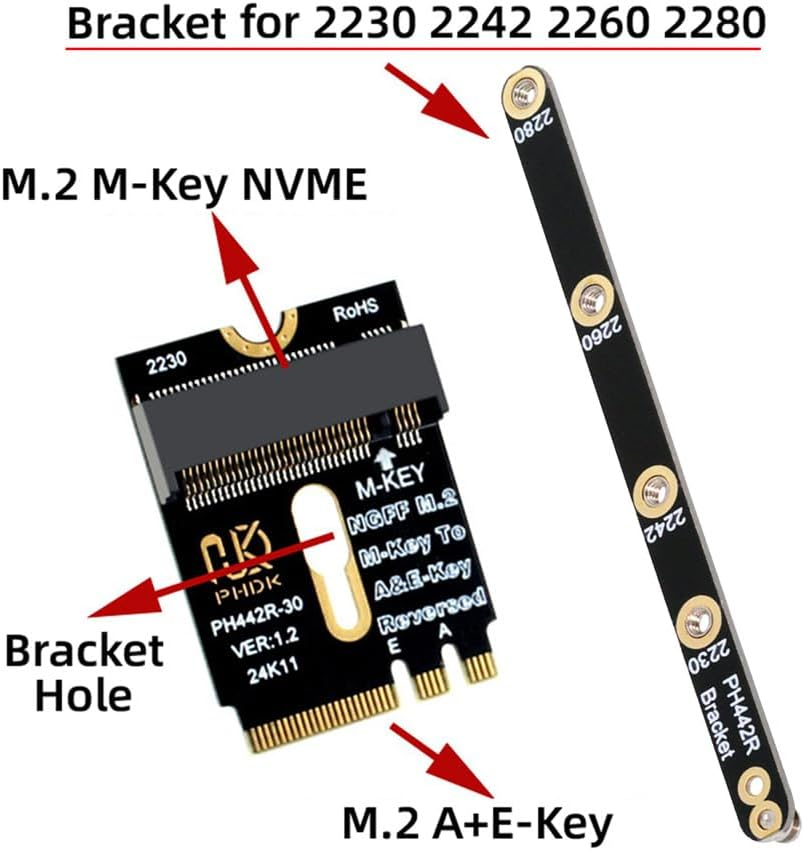 Xiwai PCI-E 4.0 NGFF 2230 A+E-Key Male to M-Key Female NVME Extension Adapter with Bracket for SSD 2280 Laptop Mainboard image number 6