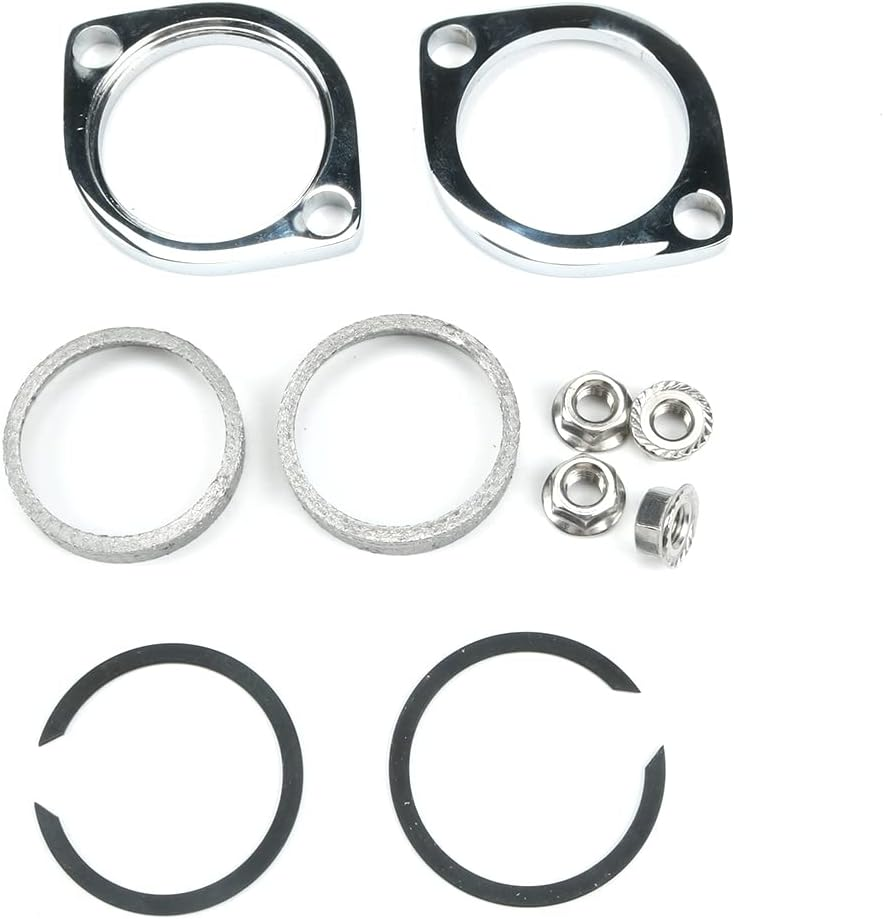 New Exhaust Flange Install Kit Pair Flanges Gaskets C-Clips Nuts Washers for Harley Davidson image number 4