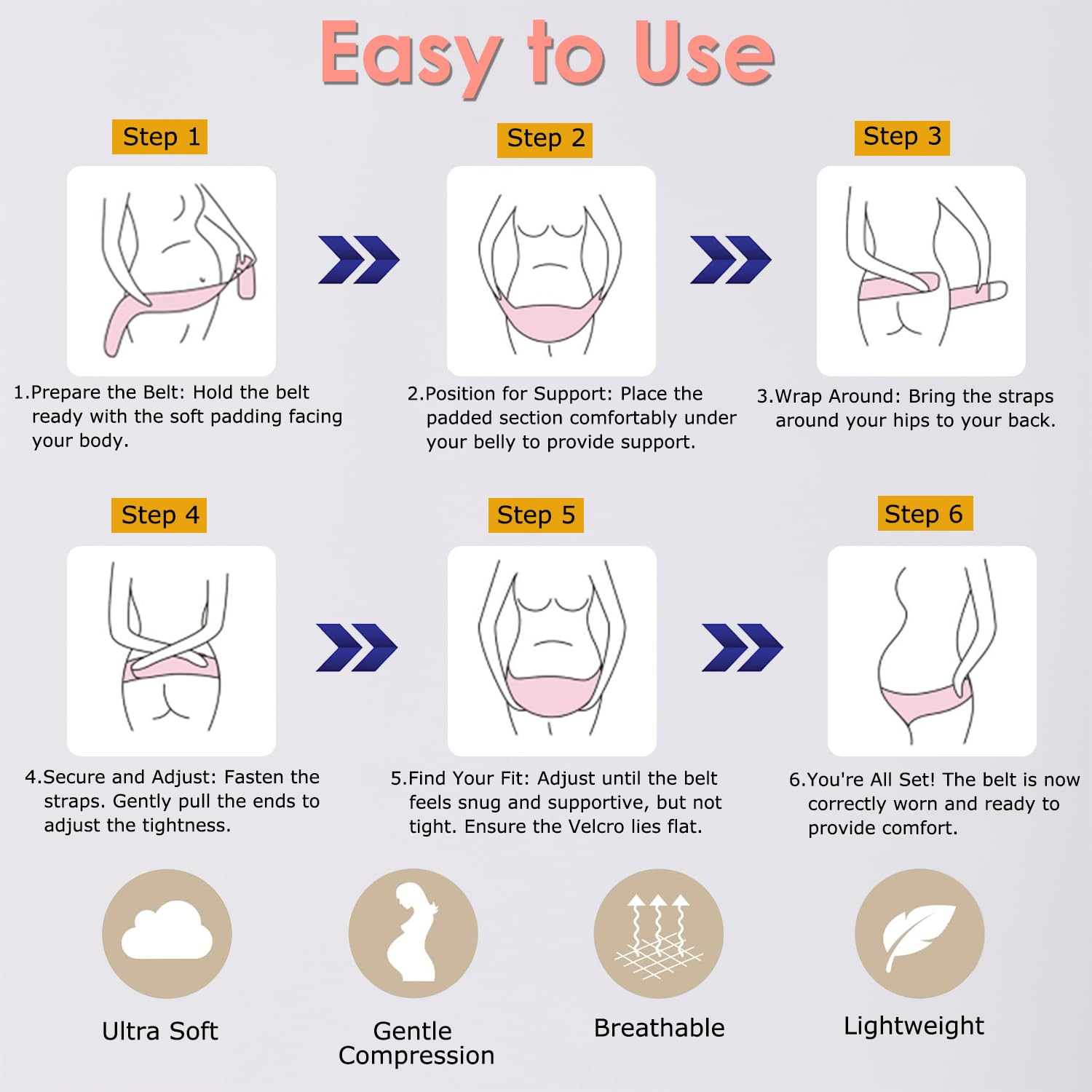 Maternity Belly Bands for Pregnant Women - Soft & Breathable Pregnancy Belly Support Band, 10CM Extra-Long Hook-And-Loop Tape, Adjustable Maternity Belt for Back, Pelvic Support, Comfortable, Easy to Use (Beige, XL-115CM) image number 3