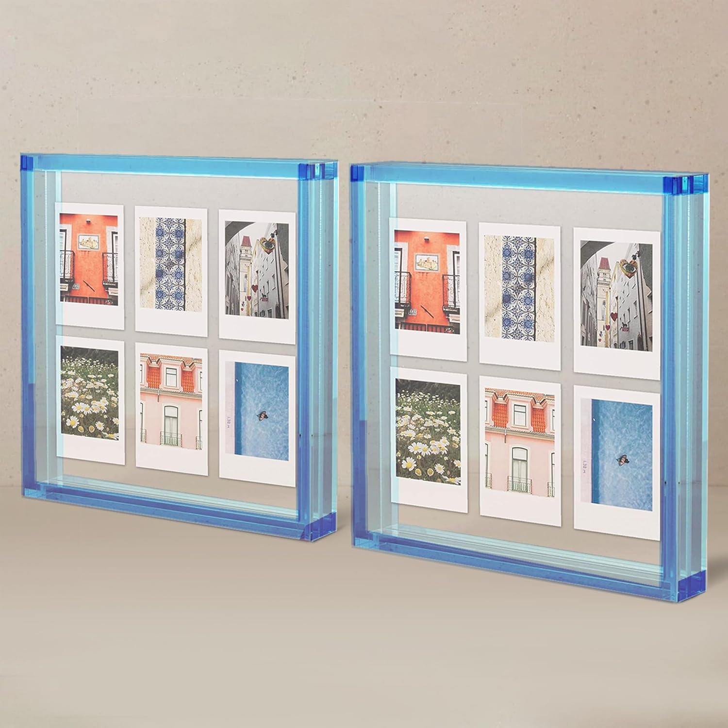 Elil Blue Polaroid Frame for Fujifilm Instax Film 21.08 X 19.3 Collage Frame Family and Wedding Picture Frames Double Glass Acrylic Floating Frame