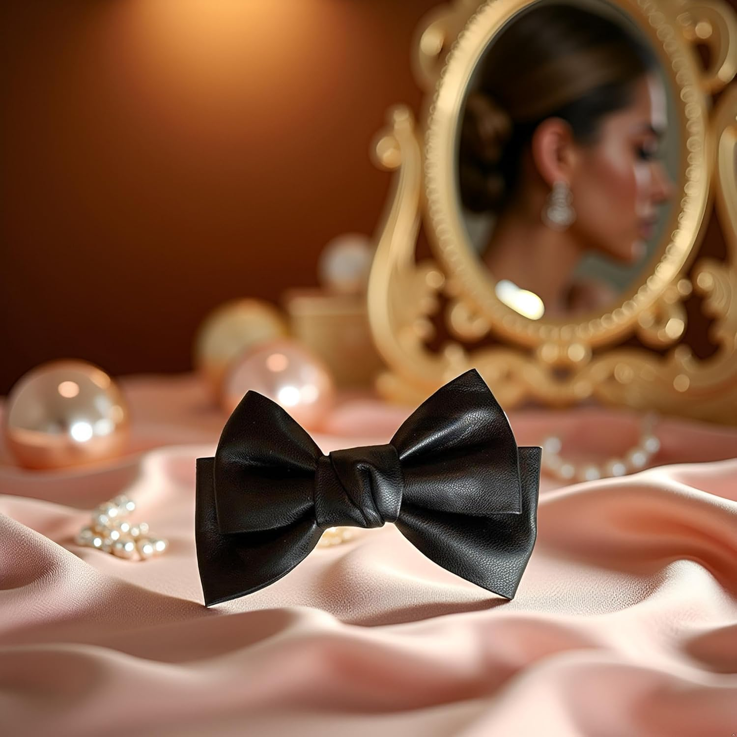 PU Leather Hair Bow Clip, Korean Style Duckbill Barrette, Black Hair Accessories for Women and Girls