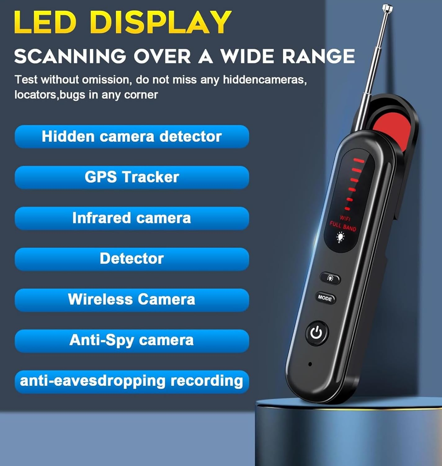 Kivano Hidden Camera Detector &ndash; Wireless anti Spy Bug Finder, Detect GPS Tracker for Vehicles Portable Signal Scanner Device for Hidden Cameras & GPS Tracker Location Finder