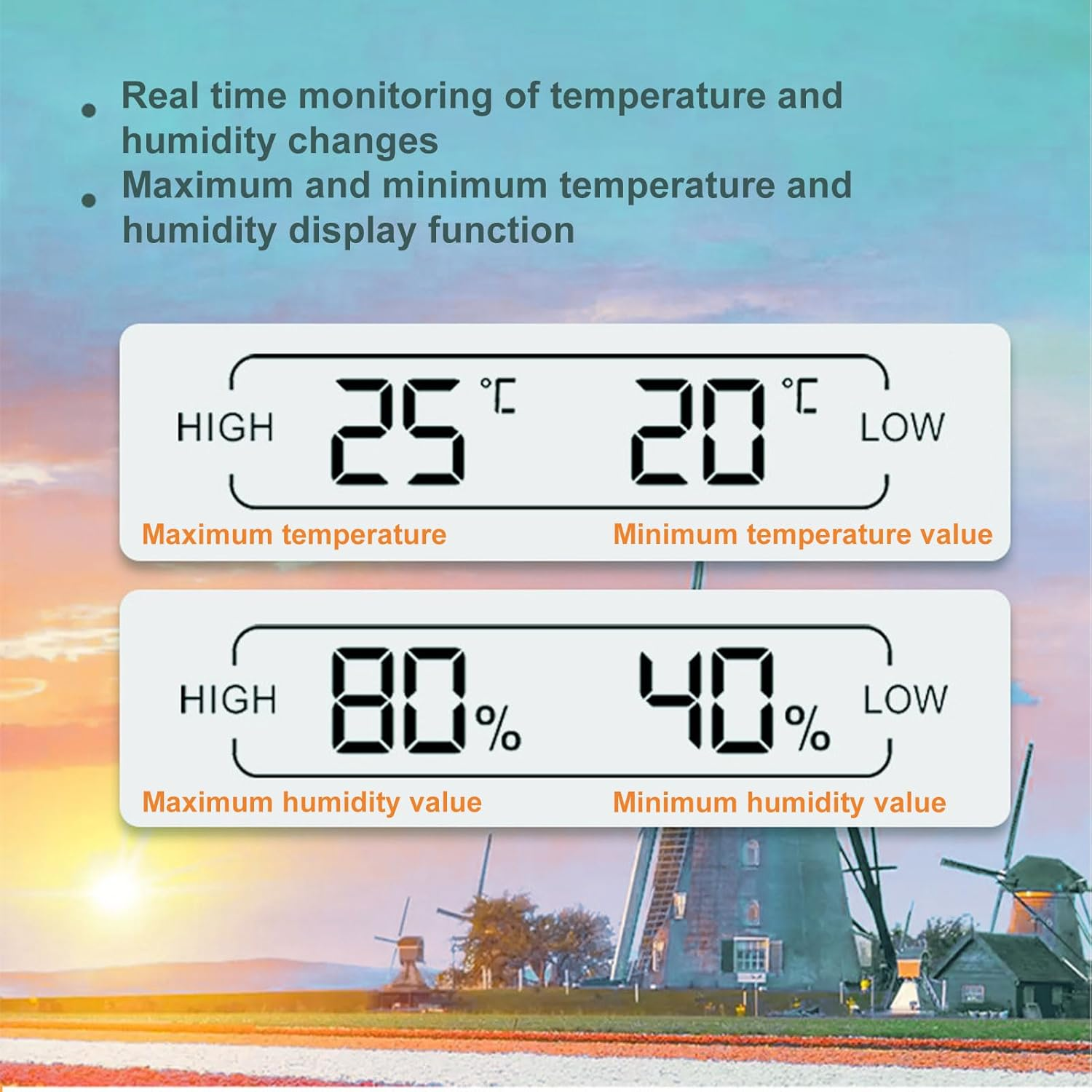 Digital LCD Hygrometer Thermometer Clock with Backlight for Home Temperature Monitoring image number 1