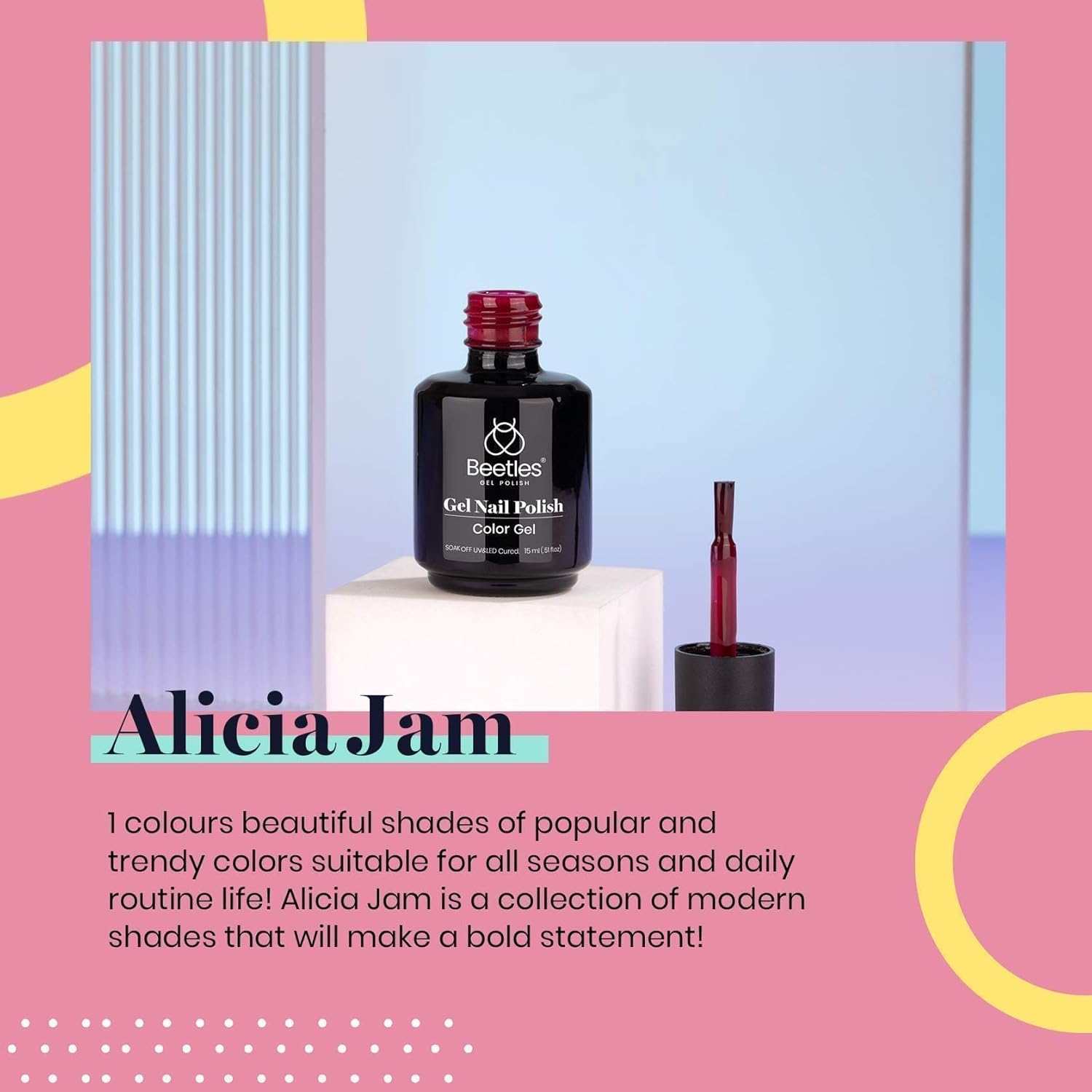 Beetles Burgundy Red Gel Nail Polish, 15Ml Dark Wine Colour Gel Polish, Soak off UV LED Nail Art for Winter Manicure DIY image number 5