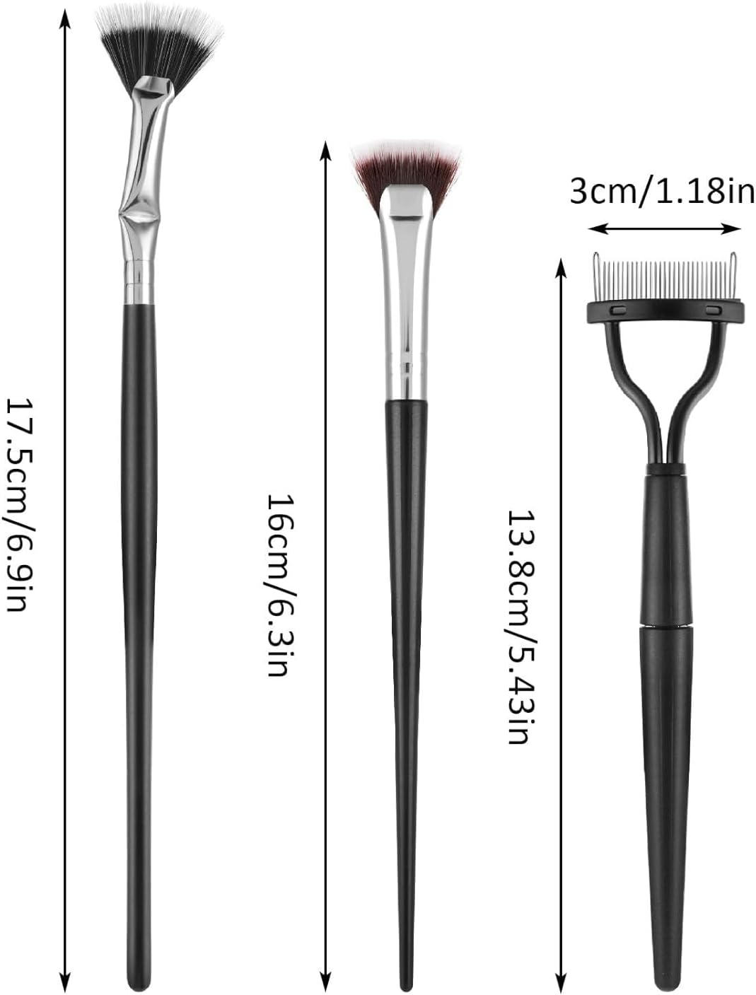Eyelash Comb and Mascara Fan Brush Set - 3Pcs Folding Angle Scalloped Lash Brush, Eyebrow Brush, Angled Fan Shaped Eyelash Brush for Lashes image number 1