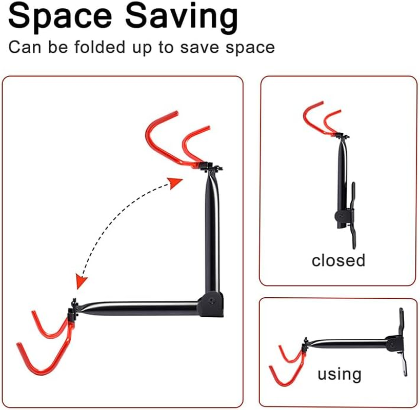 Bike Hanger Wall Mount Bike Hook Horizontal Foldable Bicycle Holder Garage Bike Storage Bicycle Hoist Heavy Duty Screws image number 2