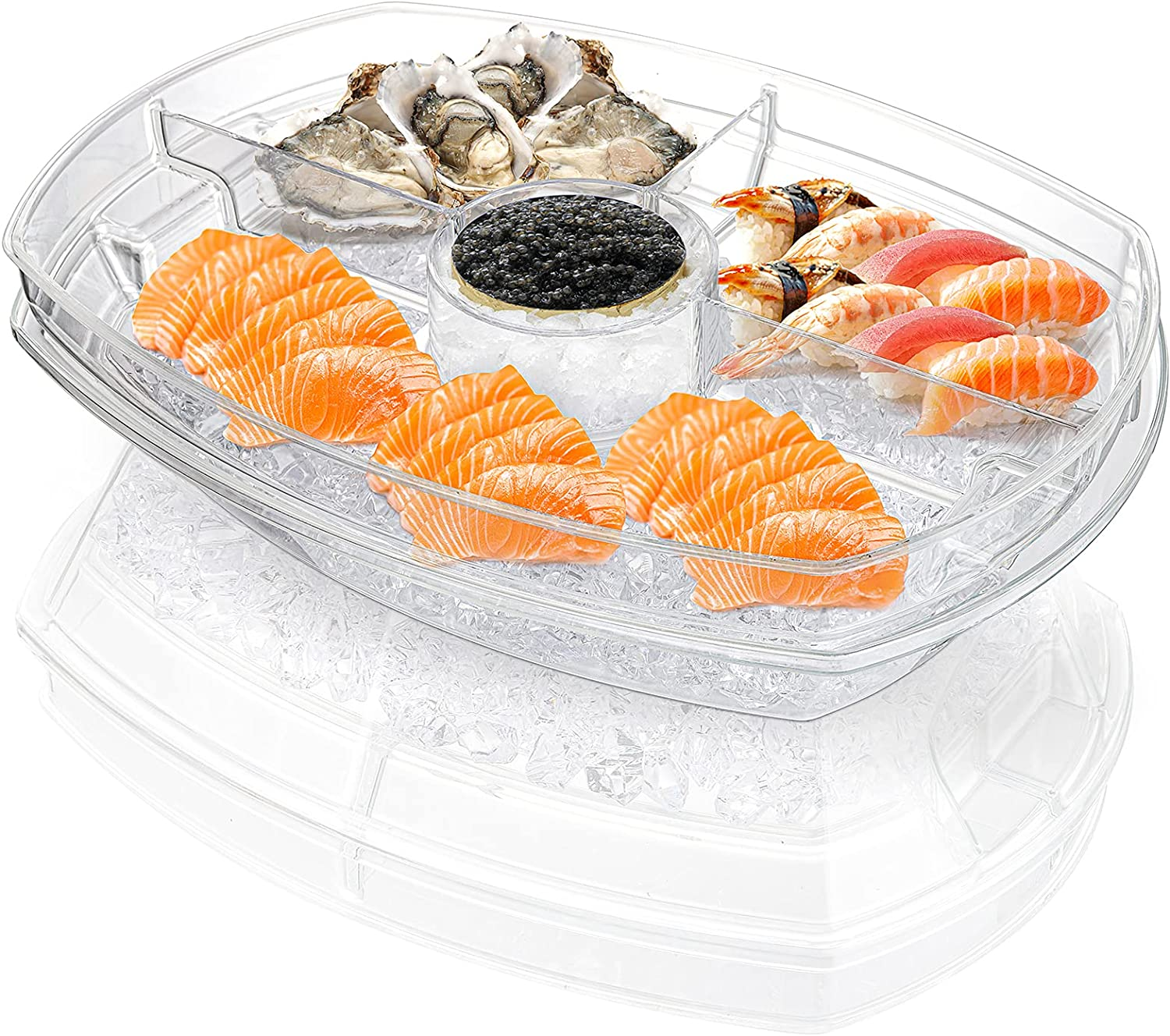 DEAYOU Ice Serving Tray with Lid for Party Food, Serving Platter Dish for Appetizers, Fruits, Vegetables, Salads, Picnic, Snack