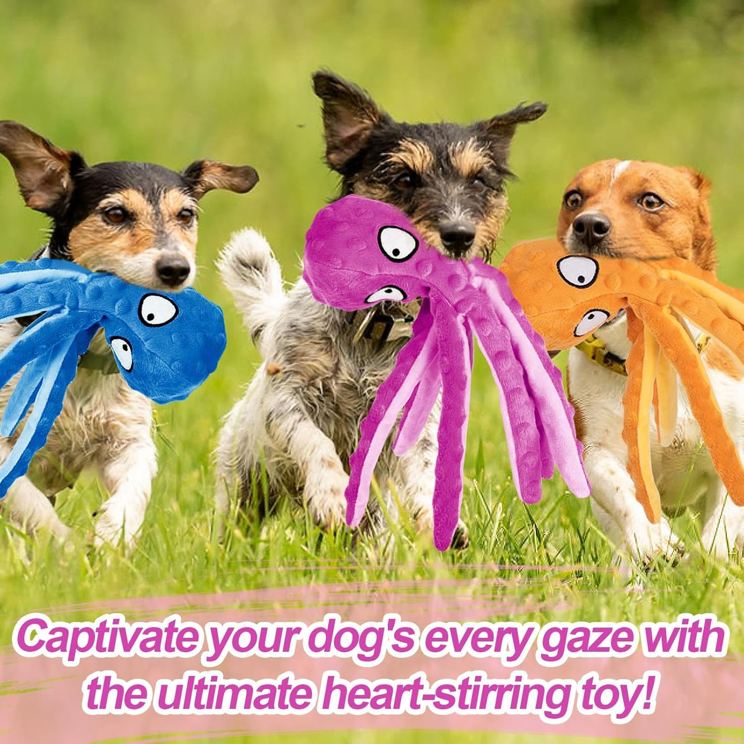 ZERIFAM Squeaky Dog Toys - 3 Piece Set of Octopus Fold Plush Pet Toys without Plush Filling, Durable Interactive Pet Chew Toys for Puppies, and Training for Small and Medium-Sized Dogs
