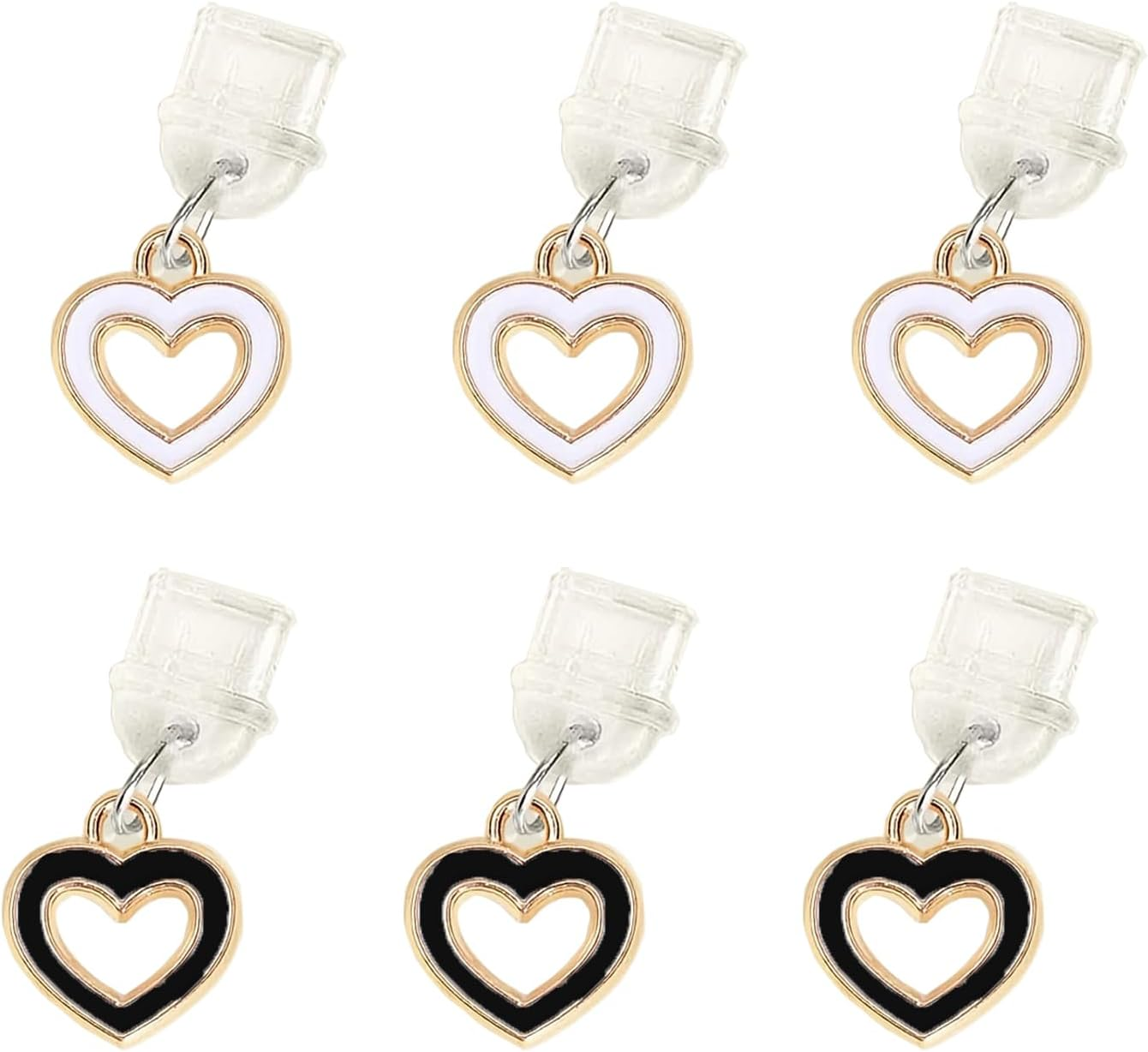 6-Piece Kindle Charms - Heart Designed - Type-C Dust Plug Charms for Kindle (2021-2024) - for Readers, Book Lovers, Teachers, Students, Men & Women - Stylish Accessories (White & Black) image number 3