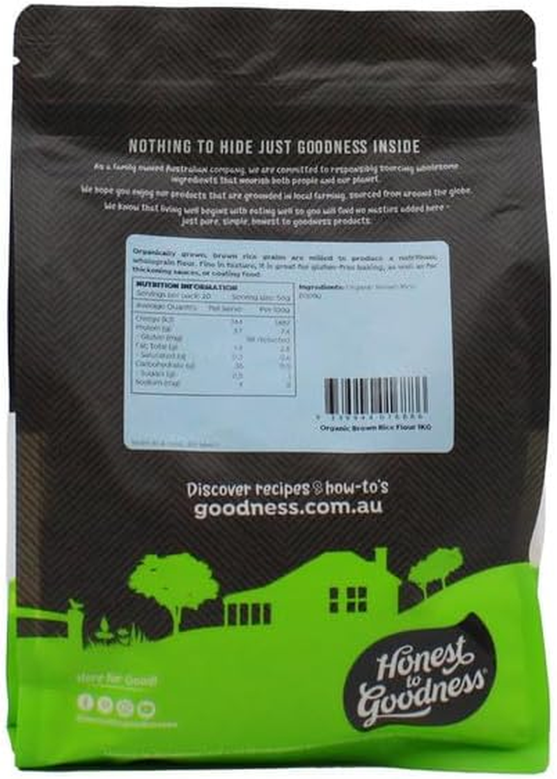 Honest to Goodness, Organic Brown Rice Flour, 1 Kilogram - Fine in Texture, Nutty and Earthier Flavour and Naturally Gluten Free! an Excellent Alternative Flour. image number 3
