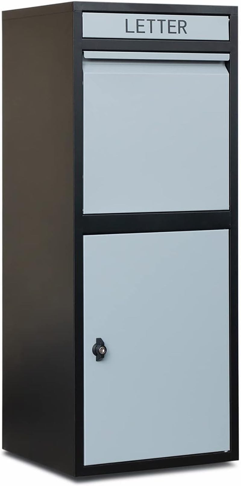 Glasshaus Steel Post Parcel Box Package Delivery Mail Box Locking Safe Drop Letterbox Storage (Grey and Black)