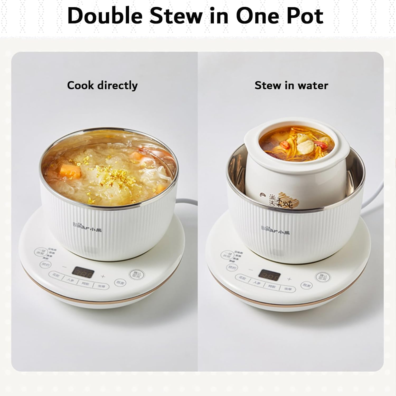 Electric Stew Pot, Multi-Function Bird'S Nest Stew Pot, Natural Ceramics Slow Cooking Method, Smart Appointment & Keep Warm for Chicken Soup, Flower Gum, Ginseng, Colla Corii Asini, Cordyceps