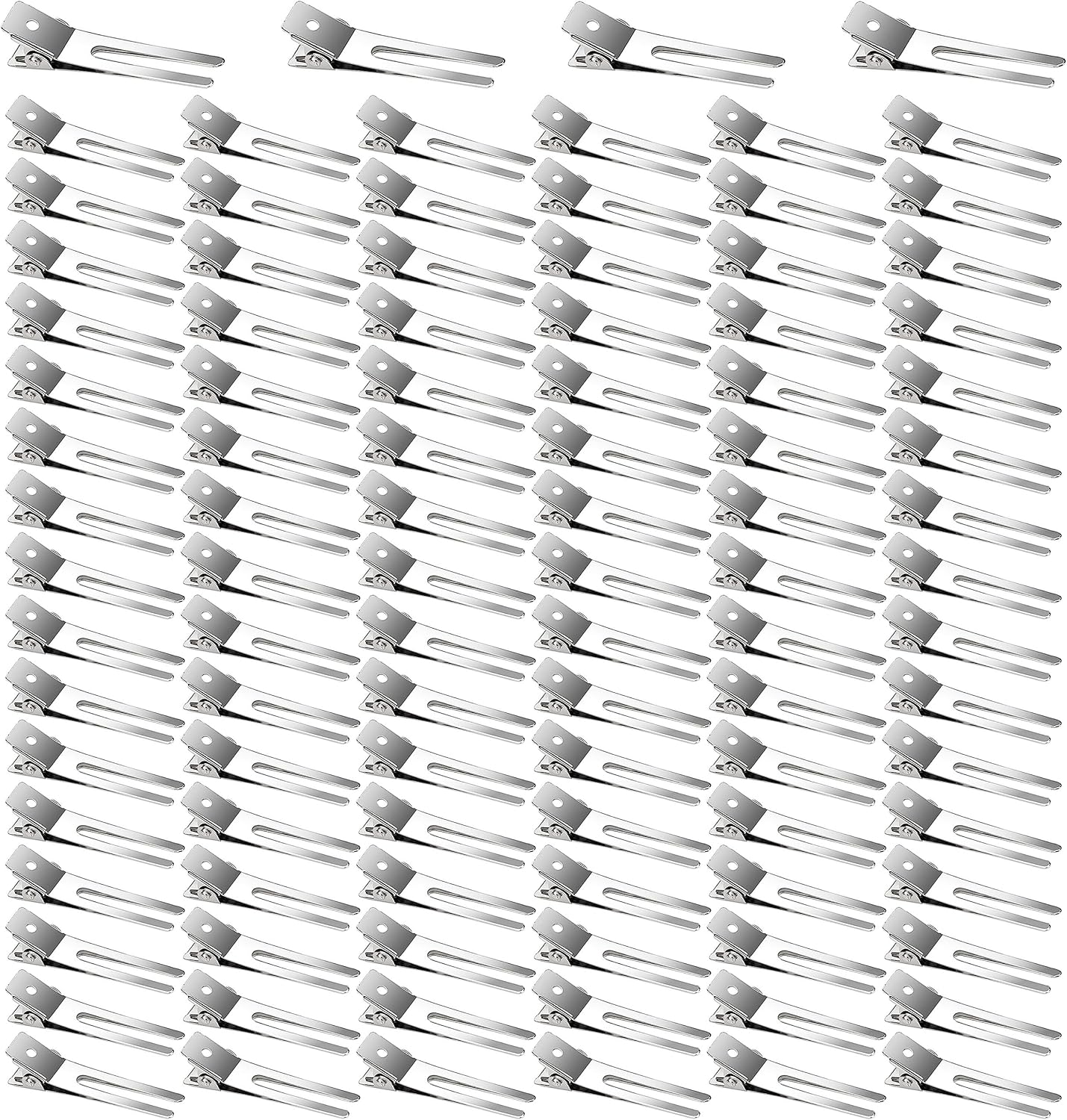 50Pcs Hairdressing Double Prong Curl Clips, 1.8Inch Curl Setting Section Hair Clips Metal Alligator Clips Hairpins for Hair Bow Great Pin Curl Clip Styling Clips for Hair Salon Barber (Silver)