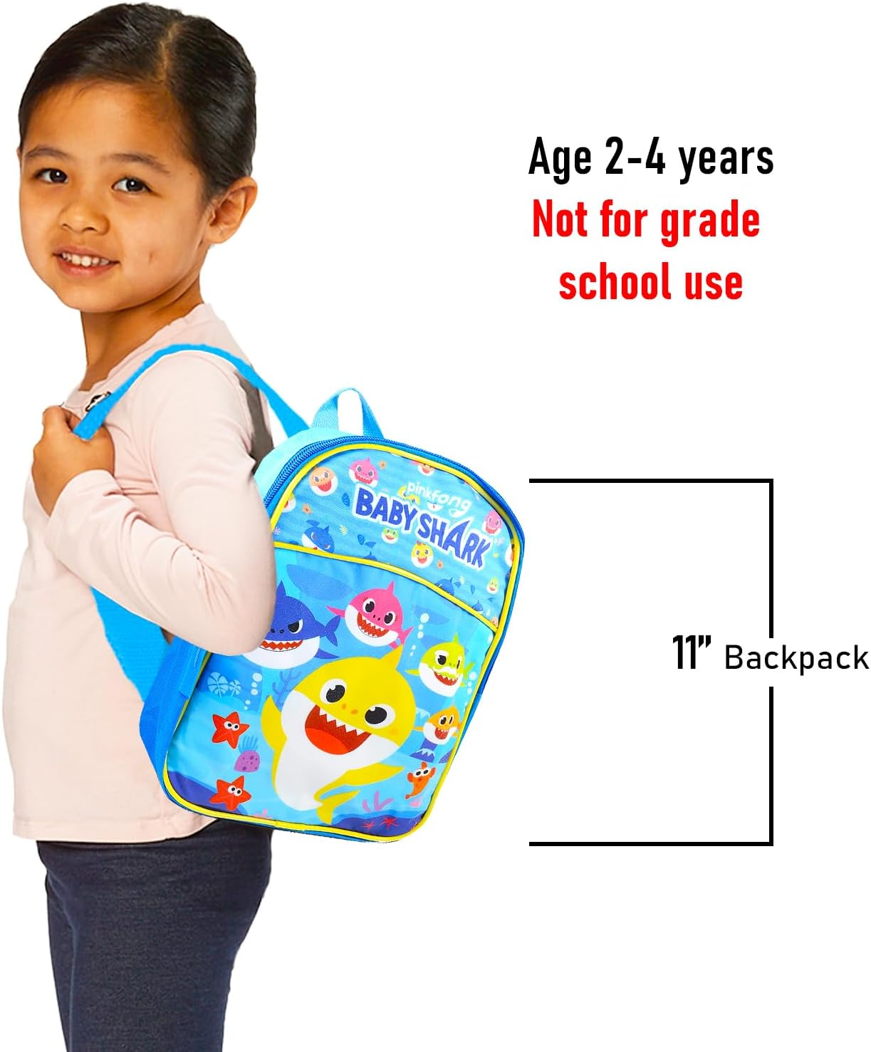 Baby Shark Mini Backpack for Boys Girls Toddler Preschool - Deluxe 11" School Bag with Stickers (Baby Shark School Supplies Bundle) image number 5