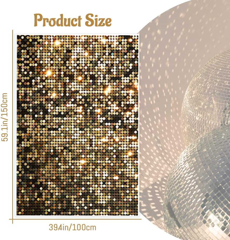 Glitter Photography Backdrop 1.5X1M/4.9X3.3Ft, Golden Spots Party Backdrop, Foldable Soft Vinyl Fabric Photo Background, Sequin Backcloth for Party Wedding Decoration (Style A)