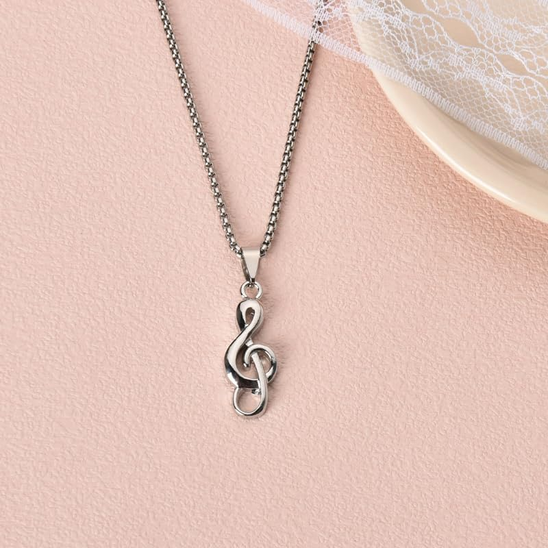 Music Notes Necklace for Music Lovers Musicians Graduation Gifts for for Best Friend Daughter Son Christmas Birthday Gifts for Music Teachers Students Silver Hip Hop Music Note Pendant Necklaces image number 5