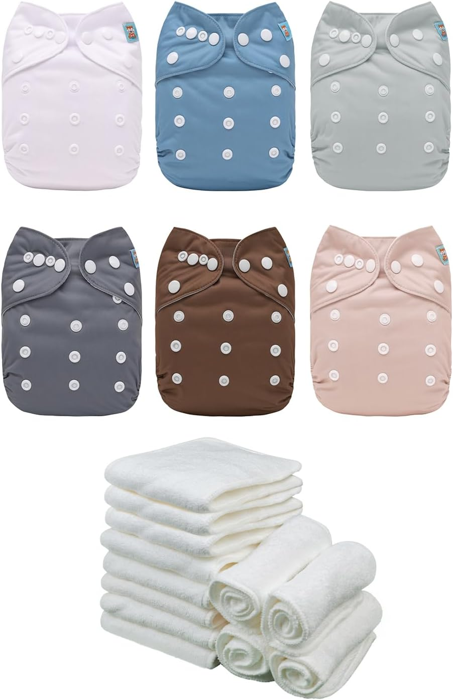 ALVABABY Baby Cloth Diaper 6 Pack with 12 Inserts One Size Cloth Diaper Covers Adjustable Washable Reusable for Baby Girls and Boys 6BM110-AU