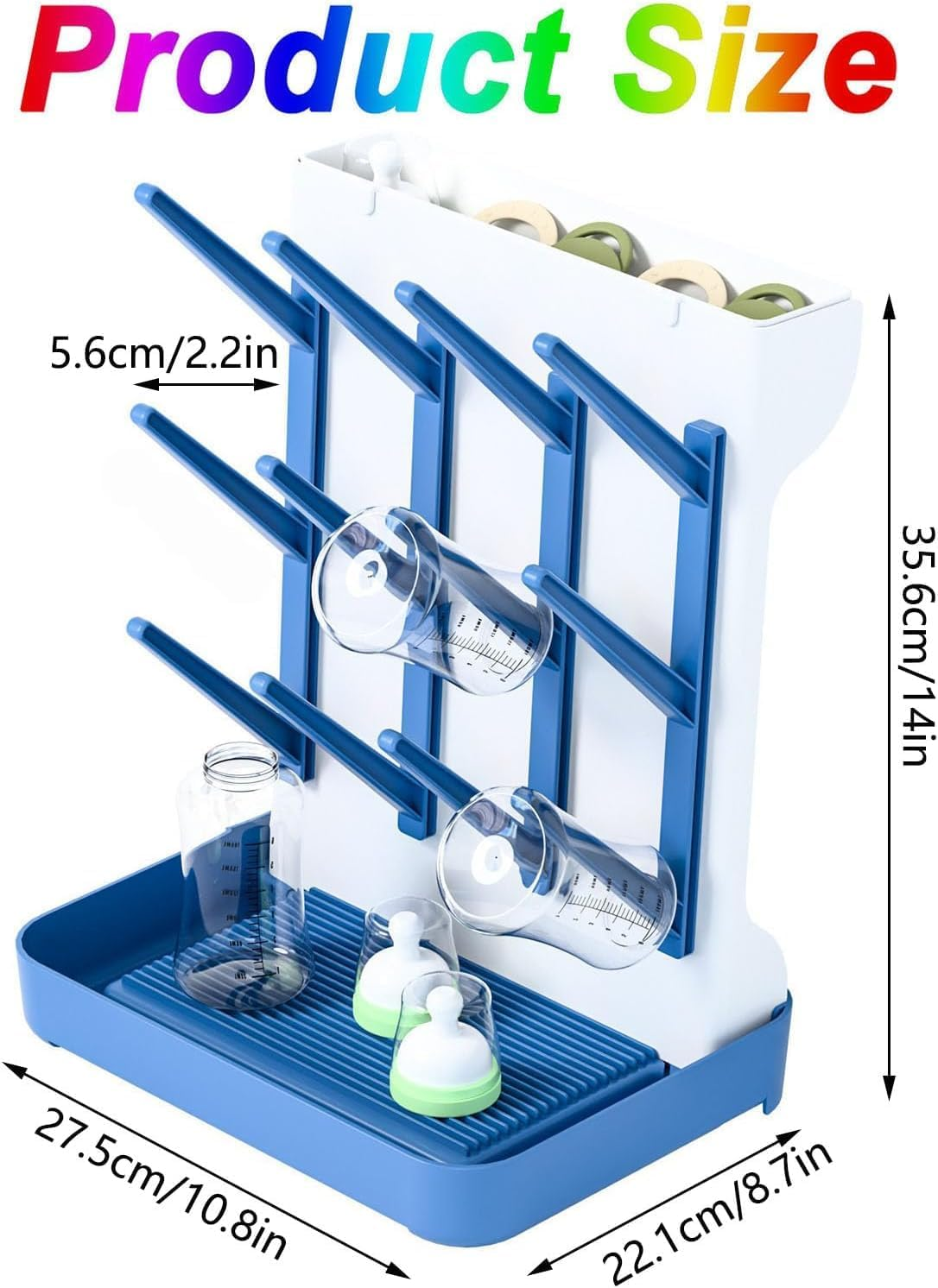 Baby Bottle Drying Rack Space Saving, WADY Large Vertical Baby Bottle Storage Organizer & Bottle Dryer Rack for 12 Pc 8 Oz Bottles and Baby Accessory, Pump Parts, Pacifiers or Brush Stand (Gray) image number 2