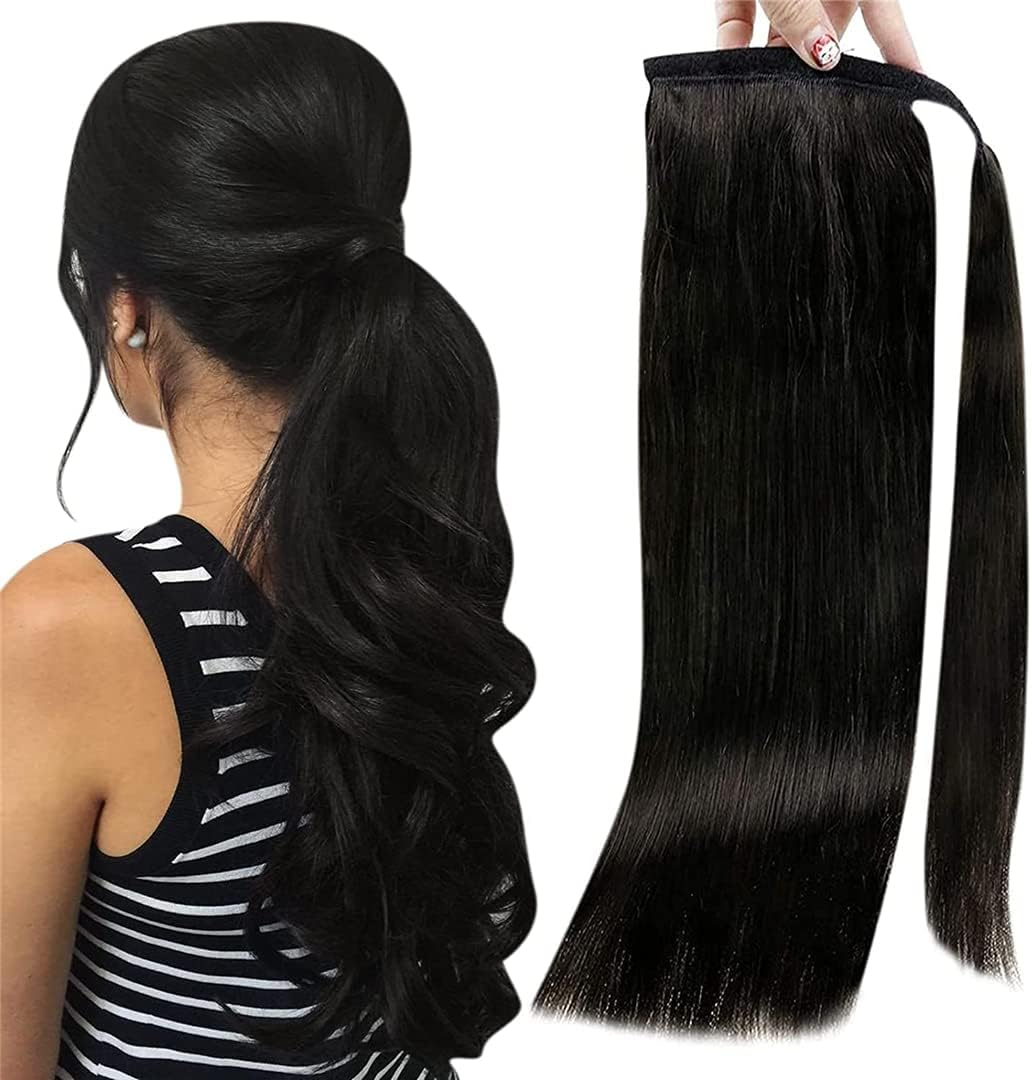 Ponytailtail Extension Highlighted Bleach Blonde Hair Ponytailtail Hair Piece for Women Clip in Ponytailtail Hair Extensions 1B 14 Inches 70G image number 1