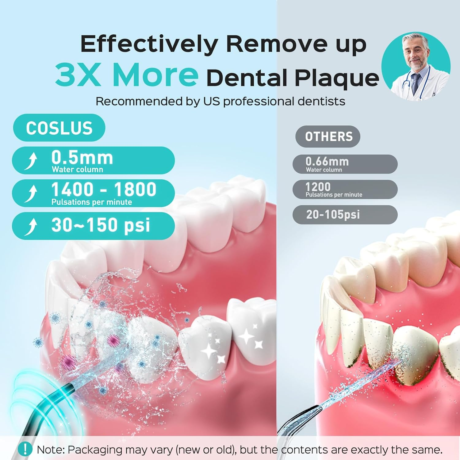 Water Dental Flosser Pick for Teeth: COSLUS 4 Modes Portable Cordless 300ML Larger Tank, Oral Irrigador IPX7 Waterproof Rechargeable Water Teeth Cleaner Flossing Cleaning Picks for Travel Home Black image number 2