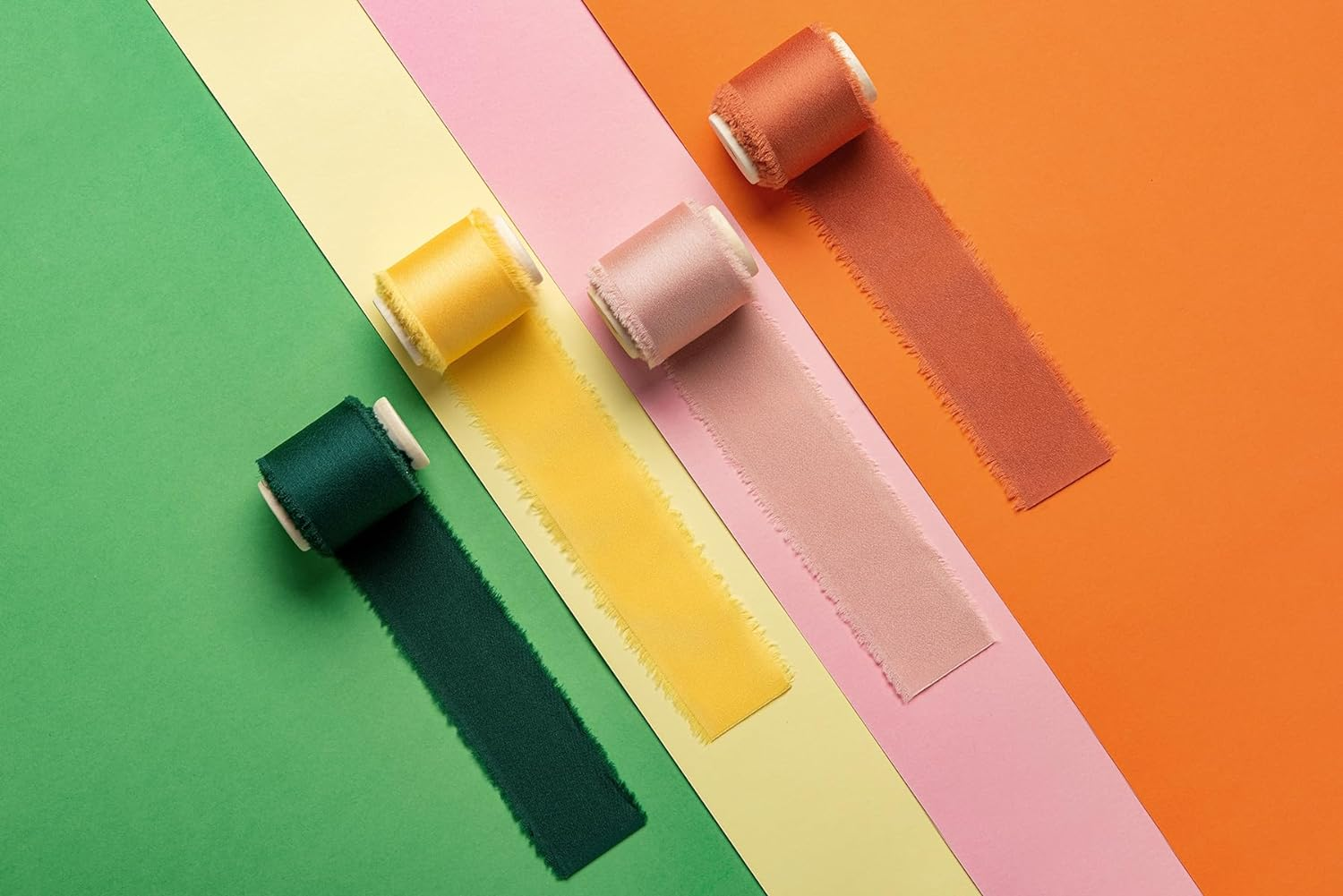 AOKSUNOVA Champagne Ribbon 3.8Cm Silk Satin Ribbon with Wooden Spool Handmade Frayed Ribbons for Gift Wrapping Flower Bouquet image number 1