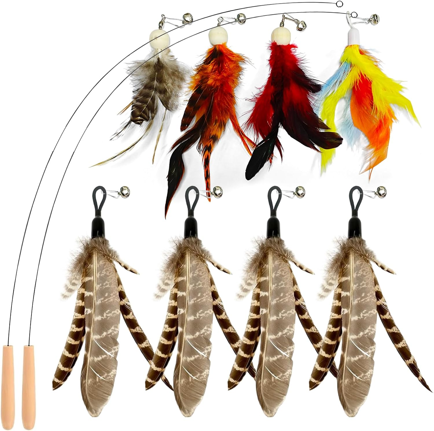 Adpartner Cat Wand Toys, 10-Pack Feather Teaser Cat Toy Set with 8 Feather Refills & 2 Flexible Steel Wire Teaser Wands, Interactive Cat Feather Toys for Indoor Cats to Play Chase Exercise image number 1