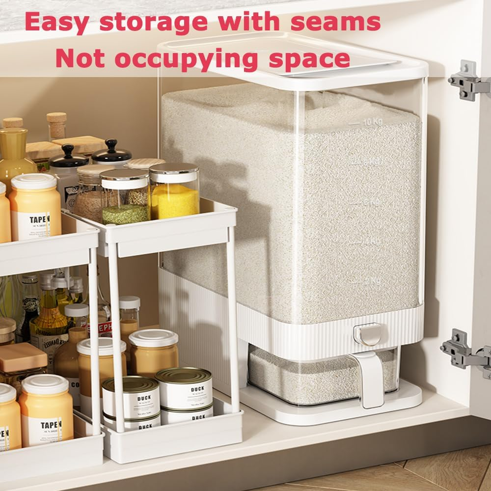 Rice Dispenser, Cereal Snack Storage Container Bucket with Large Measuring Cylinder Rice Cup for Home Kitchen Food Sealed Storage to Preserve Rice, Soybeans and Sugar Etc (Large) image number 4