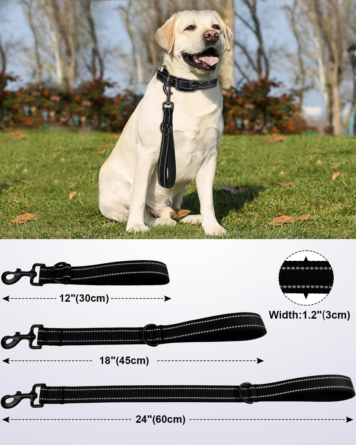 Joytale Strong Short Dog Leash 18 Inch, 1.2 Inch Wide, Heavy Duty, Padded Handle for Traffic Control, Reflective Leash for Medium and Large Dogs Walking Training, Black image number 5