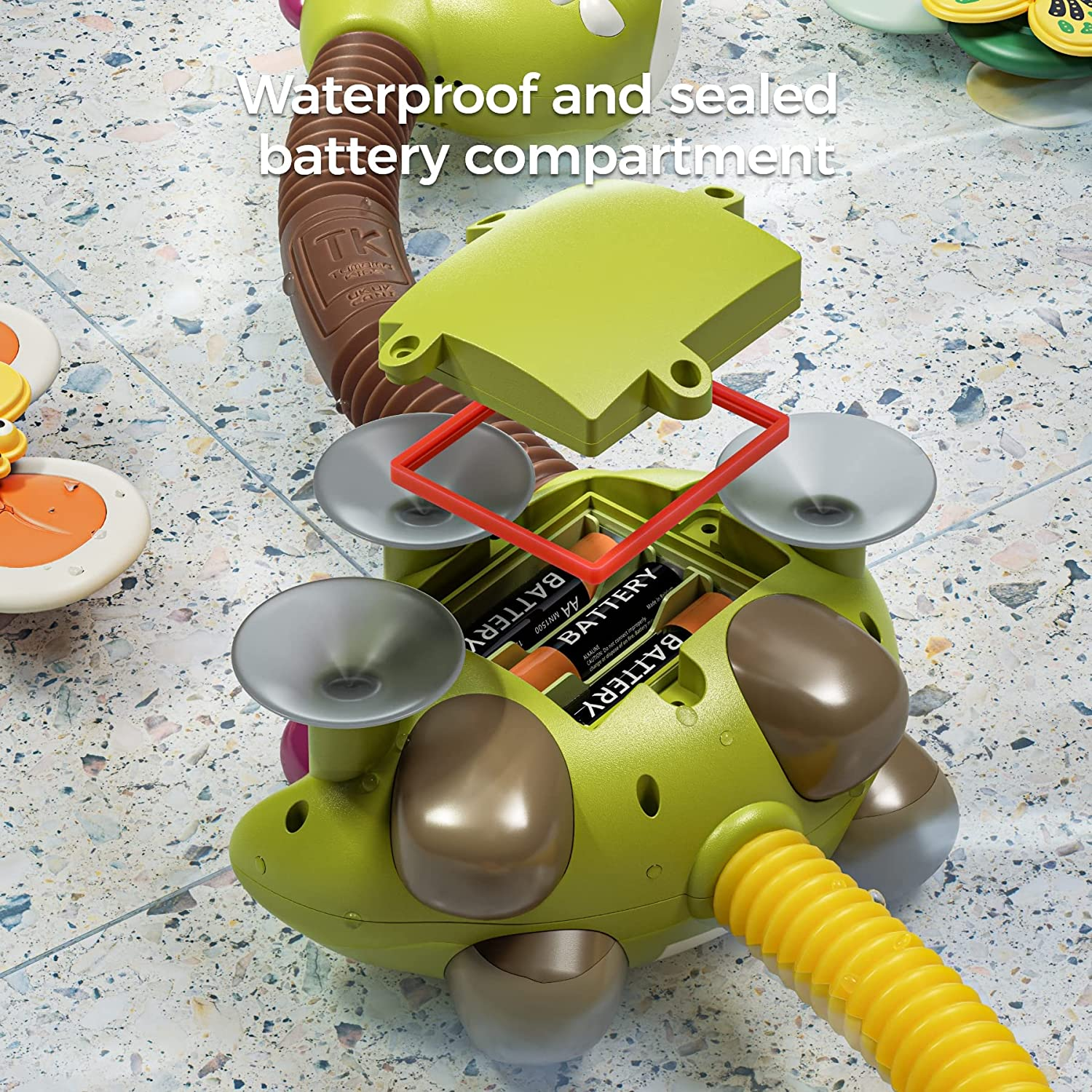 TUMAMA Bath Toy Set Bathtub Toy with Showerhead ,Water Slide, 2 Wind up Toys 2 Suction Spinner Toys Storage Bag, Dinosaur Water Spray Squirt Shower Duck Toys for Toddles and Babies 0-5 Year image number 5