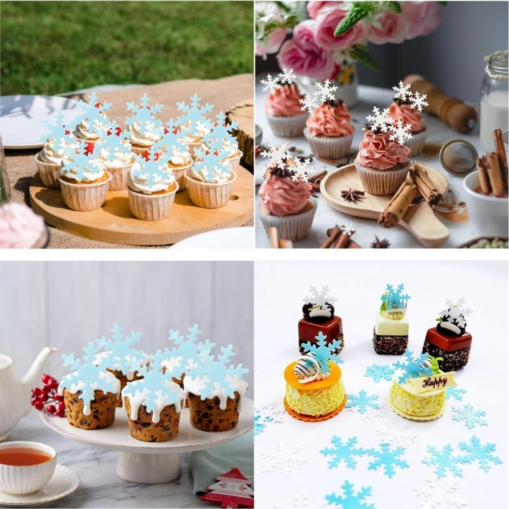 Edible Snowflake Cake Cupcake Topper, 50Pcs 5Cm Edible Frozen Cake Topper, Winter Cupcake Topper, Edible Snowflake Cake Cupcake Decoration, Edible Snowflakes Cake Topper Wafer Cupcake Toppers image number 1