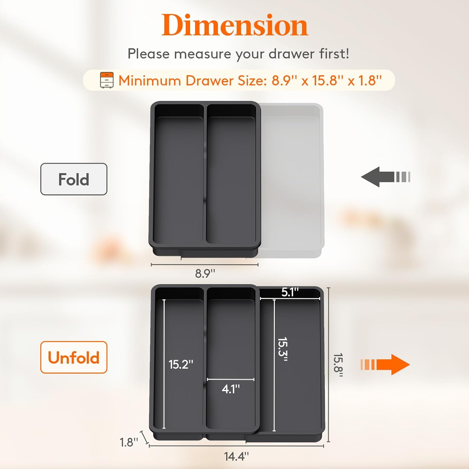 Lifewit Utensil Drawer Organizer, Expandable Cooking Silverware Tray for Kitchen Drawer, Adjustable Cutlery Flatware Holder, Plastic Spatula Tools and Gadgets Storage Divider, 3 Compartments, Black image number 2