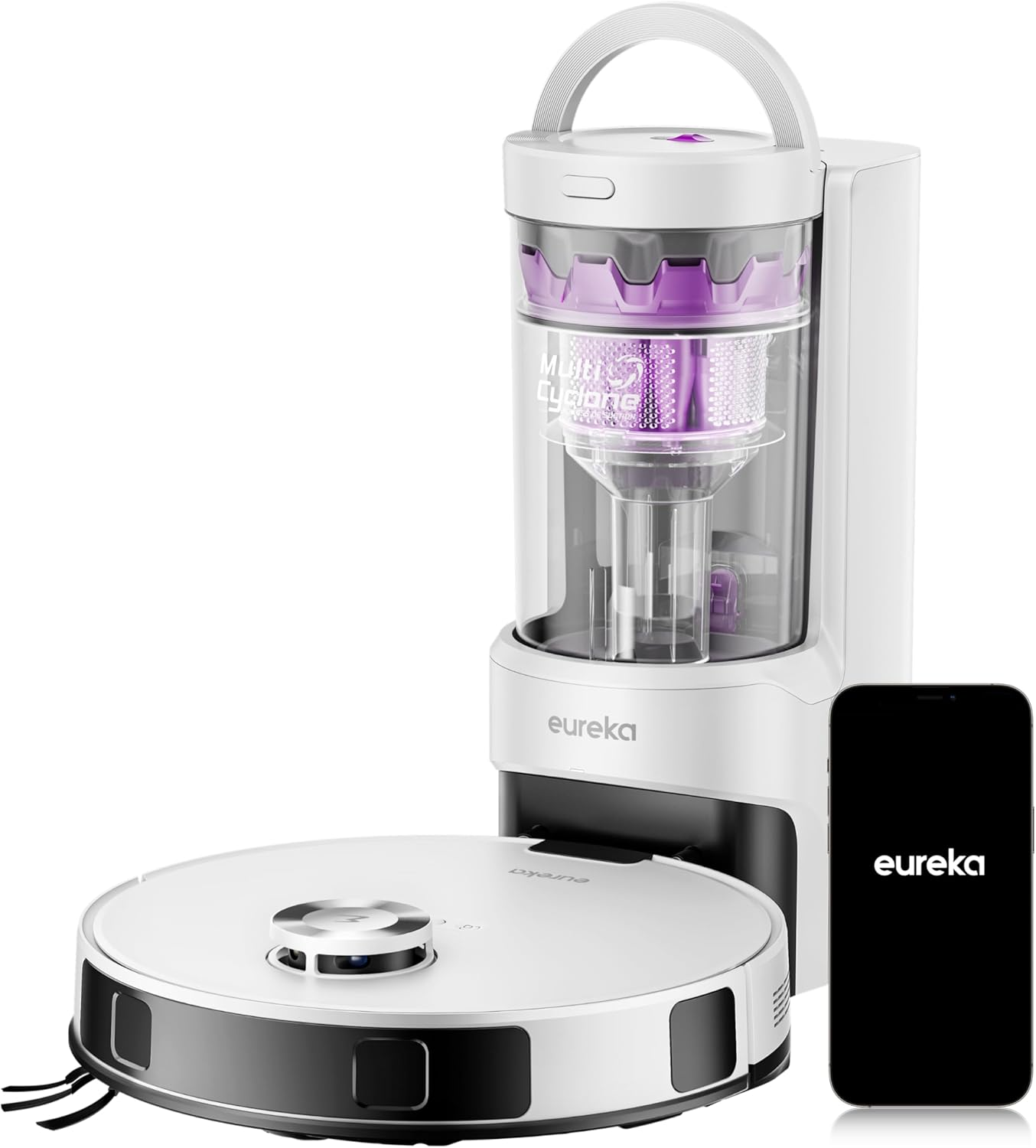 EUREKA E20 Evo plus Robot Vacuum and Mop, Bagless Self-Emptying Station, 10000Pa Suction, anti Hair-Tangling Brush, Lidar Navigation for Carpet&Hard Floors, Auto Lifting Mop, App Control, White