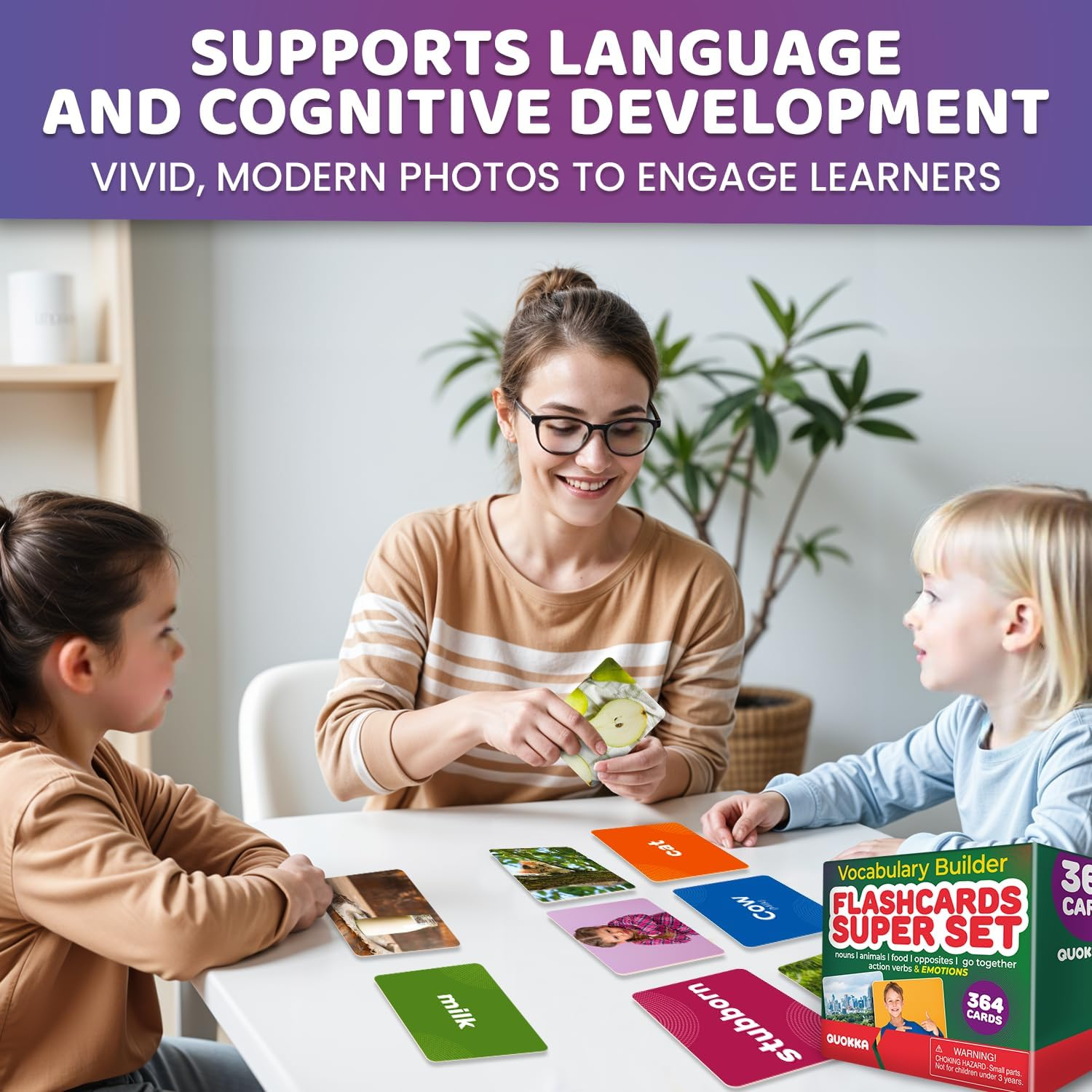 QUOKKA 364 Flash Cards for Kids Adults - Real-Life Large Preschool Flash Cards for Speech Therapy, ABA Therapy, ESL Teaching, Early Childhood Education, 7 Vocabulary Building Categories with Emotions