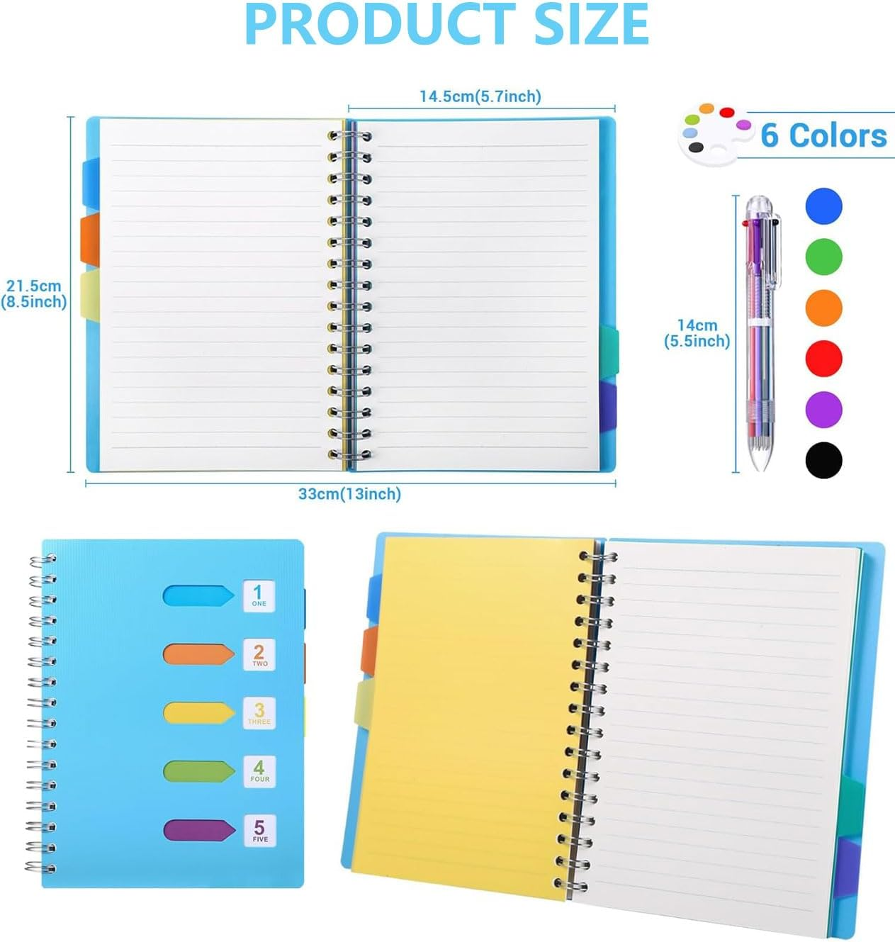 Spiral Notebook, A5 Notebook with Index, Notebooks with Pen, Hardcover Notebook, A5 Spiral Notebook, Journal Notebook, Spiral Journal, Subject Notebook for Work,Students, Office, Home,Writing Planner image number 6