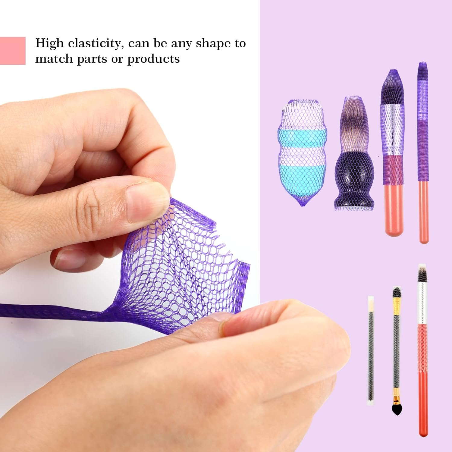 100Pcs Makeup Brush Protector Cosmetic Makeup Brush Pen Guard Expandable Mesh Sleeve Covers Set Storage Small Medium Large Sizes Brushes for Travel (Purple and White) image number 6