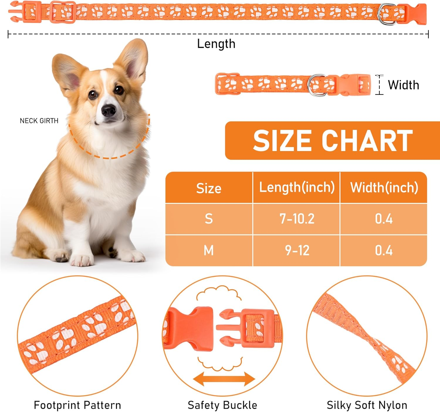 GAMUDA Puppy Collars, Super Soft Nylon Adjustable Whelping ID Bands, Footprint Pattern Litter Set with 2 Record Keeping Charts, 12 Pack (S) image number 5