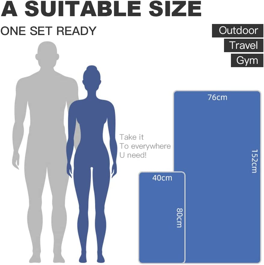 AHPOUN 2 Pack Microfiber Towel Quick Dry Bath Towels Super Absorbent for Sport Travel Swimming Beach Ultra Soft, Compact Microfiber Camping Towel Suitable for Hiking Gym Yoga (Light Green+Dark Blue) - Light Blue+Purple image number 5