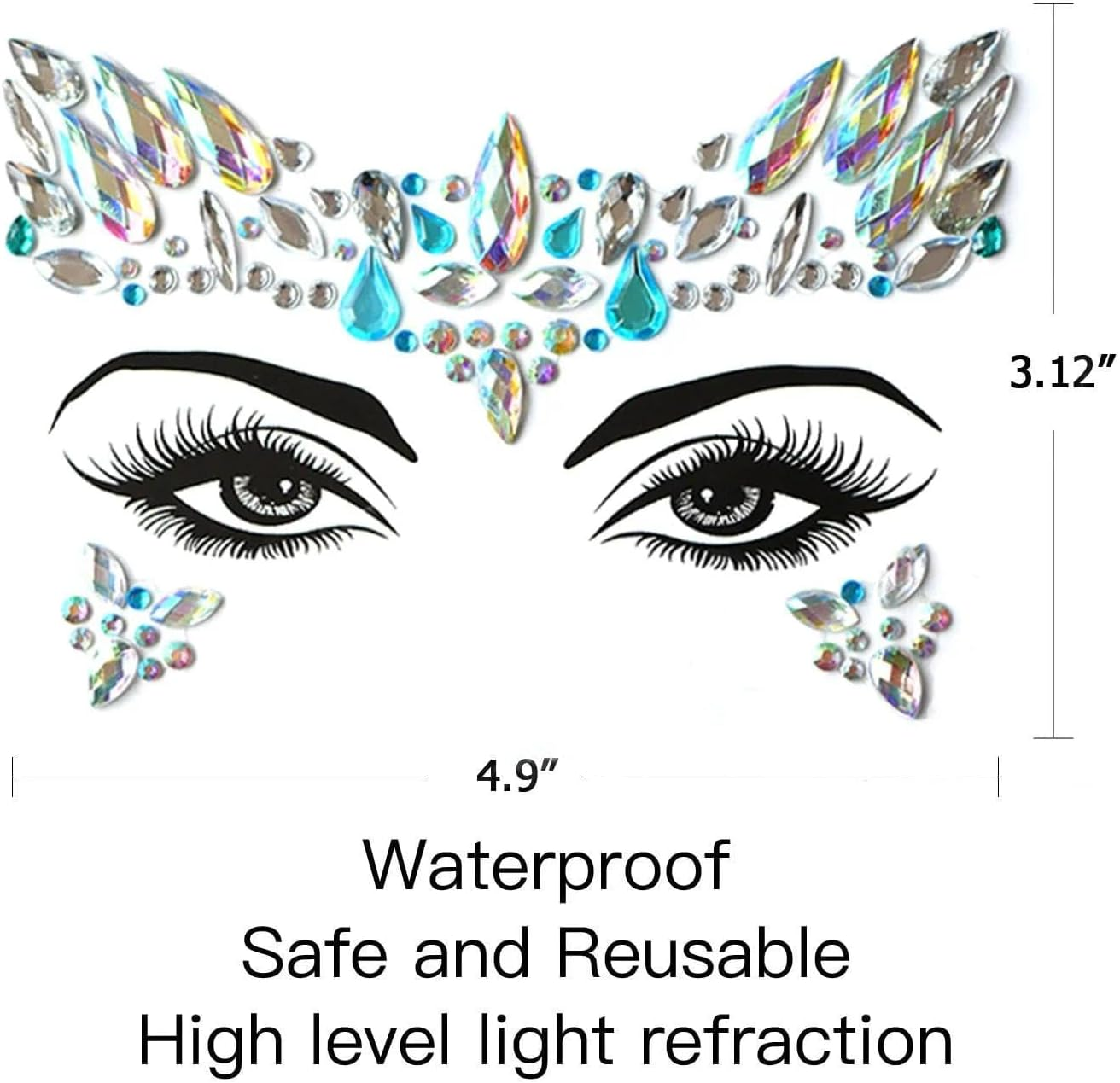 Weidllys 10 Sets Mermaid Face Gems Glitter，Rhinestones Body Temporary Stickers，Crystal Stickers Decoration，Rhinestone Rave Festival Face Jewels image number 1