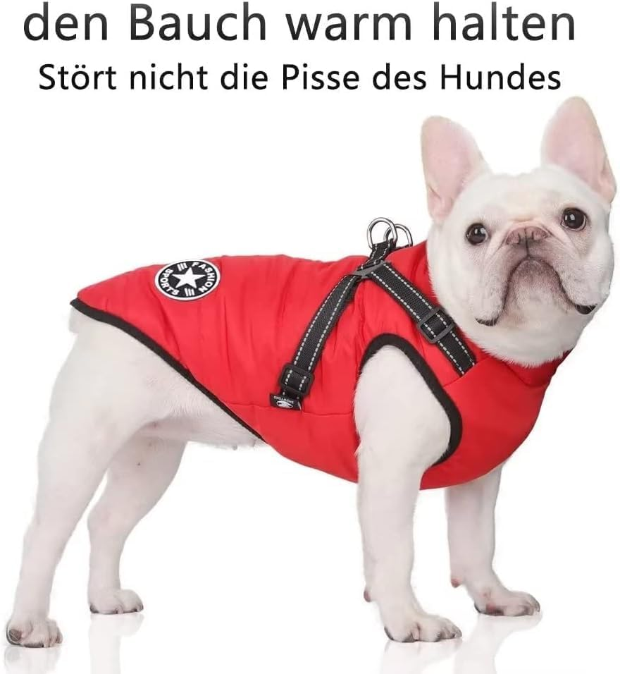 Voarge Dog Jacket, Winter Vest, Jackets, Dog Coat with Harness for Small Dogs, Waterproof Machines, Washable, Reflective Stripes Design, Durable D-Ring (5XL, Red) image number 3