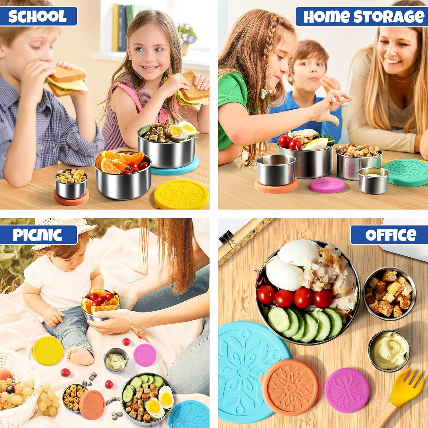 Homotte 304 Stainless Steel Containers with Lids Small for Lunch, Leak-Proof Stainless Steel Food Storage Containers for Back to School Kids, 5 Pack Stackable (2Oz, 4Oz, 8Oz, 14Oz, 24Oz) image number 5