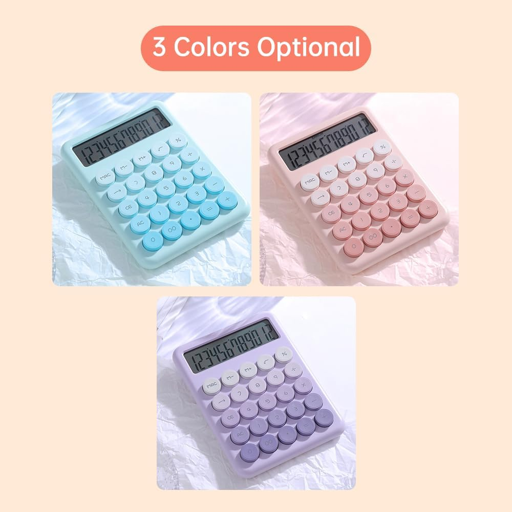 Desktop Calculator 12 Digit Large LCD Display Big round Button Cute Gradient Colored Calculator Suitable for Office School Home for Students Accountant Purple image number 6