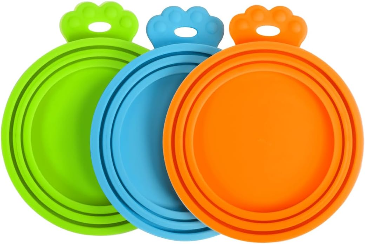 Petbonus 3 Pack Silicone Pet Can Cover Lids, Universal Size for Dog Cat Food, 1 Fit 3 Standard Size Can Tops, BPA Free Dishwasher Safe (Blue, Green, Orange) image number 1