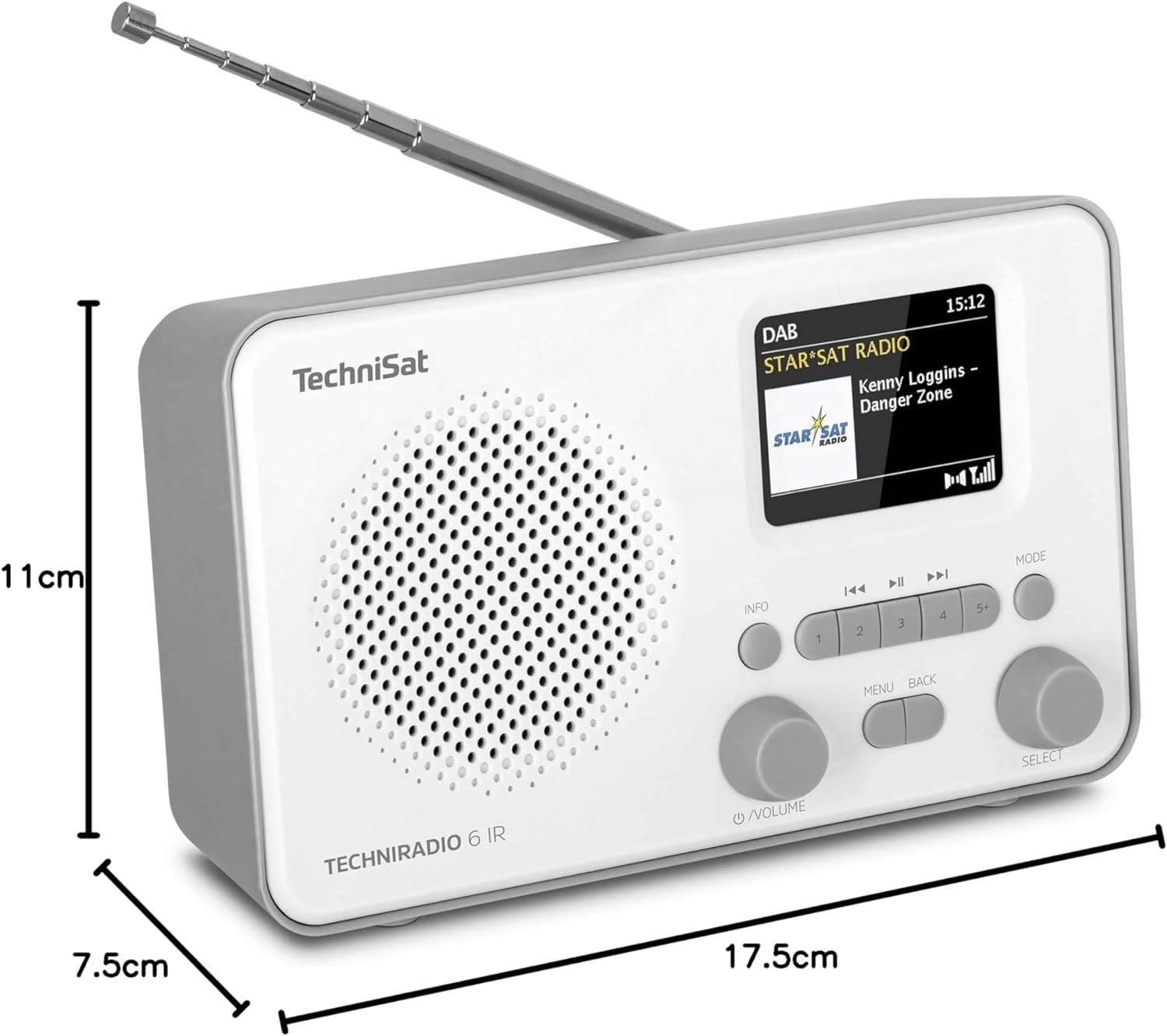 Technisat TECHNIRADIO 6 IR - Portable Internet Radio (DAB+, FM, Wifi, Bluetooth, Colour Display, Alarm Clock, App Control, Favourite Memory, 3 Watt RMS) Grey/White image number 4