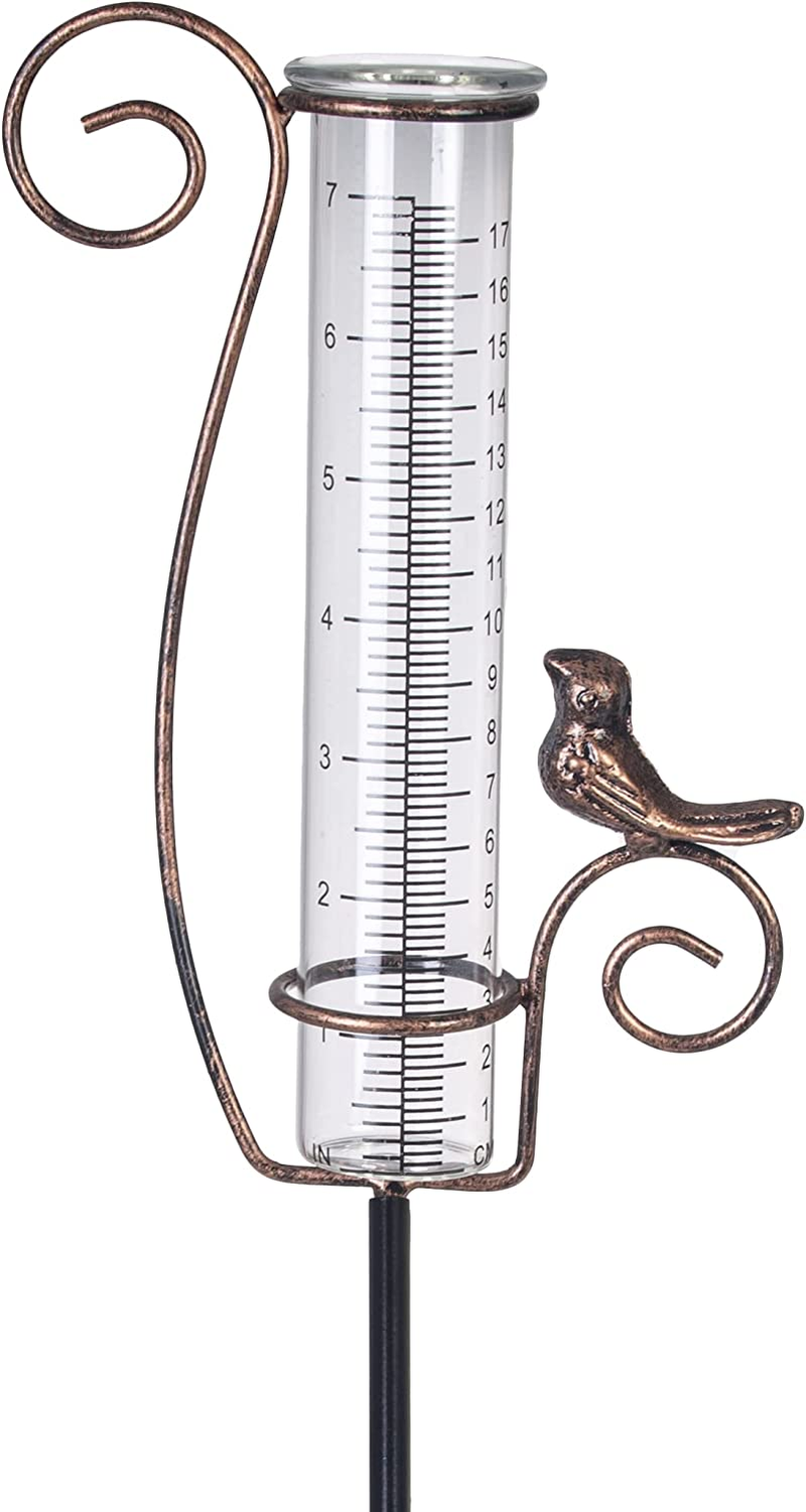 Rain Gauge Outdoor,7" Glass Rain Gauge with Metal Stake, Decorative Bird Rain Gauge for Yard Garden Lawn Decor image number 2