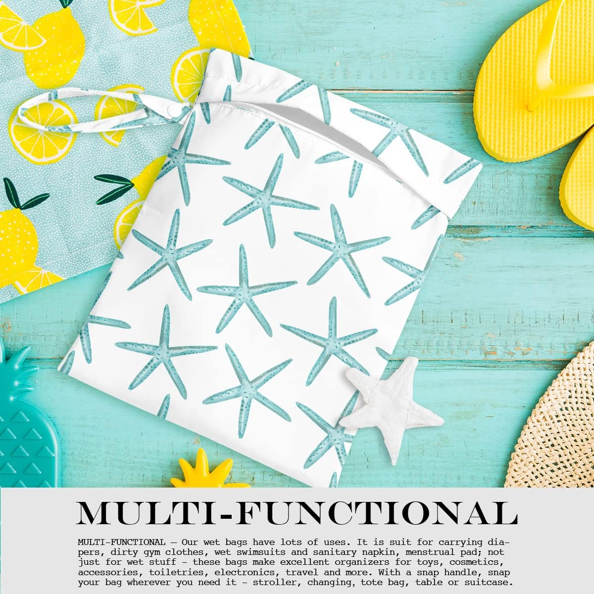 Zcyxuuw Wet Bag, Wet Dry Bag, Wet Bag for Swimsuit, Travel, Beach, Pool, Diapers, Dirty Yoga Gym Clothes, Makeup Bag, Waterproof Reusable Beach Bag Ocean Decor Starfish Sea Horse Anchor