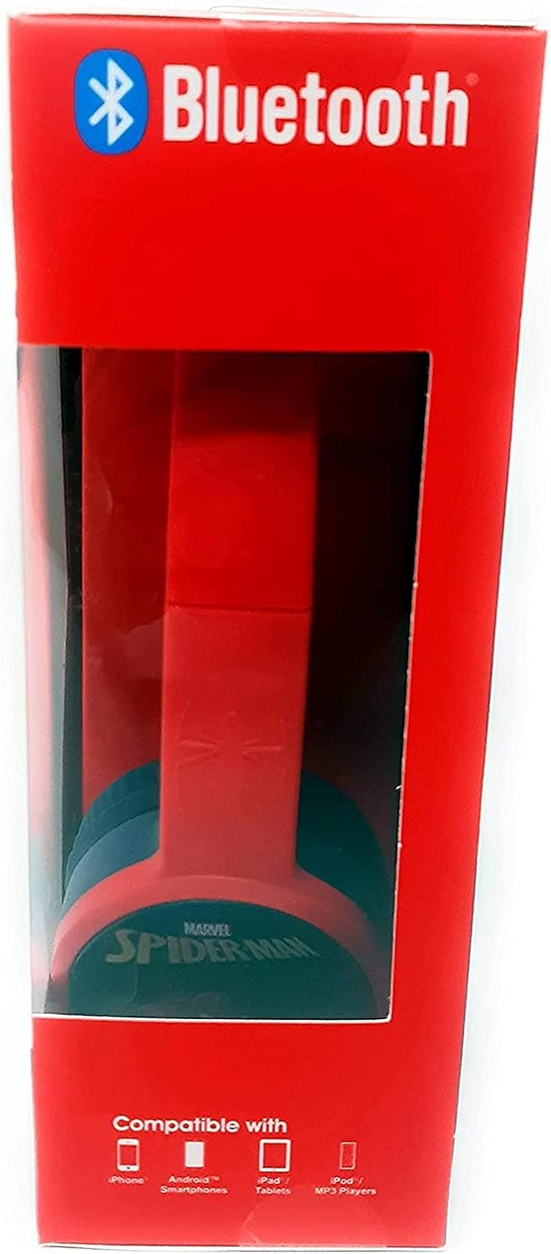 Spider Man Bluetooth Kid Safe Headphones over the Ear Padded Cushions Flying on a Web Design image number 3