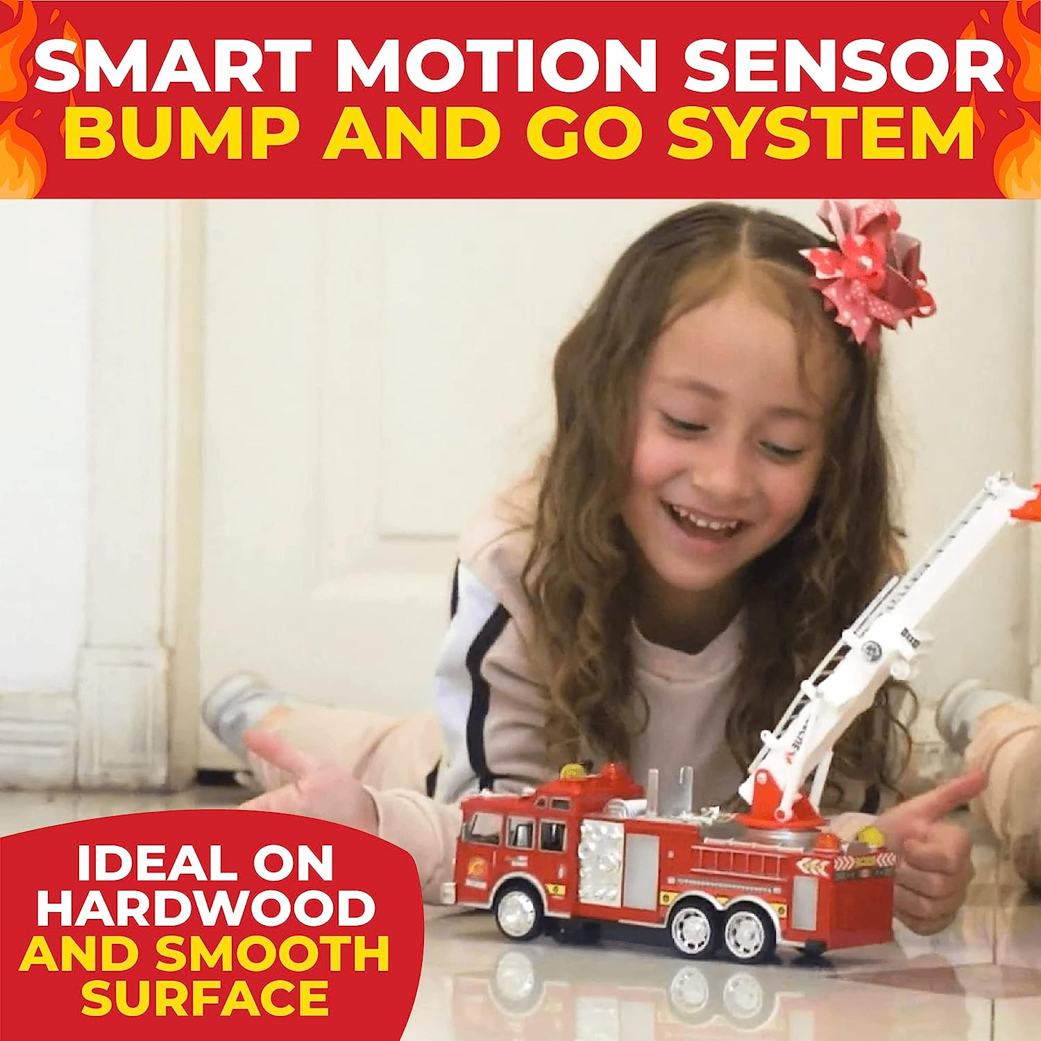 Fire Engine Truck Kids Toyl Kids Toy with Extending Ladder & Lights & Siren Sounds Vocal Phrases Bump & Go Action image number 2