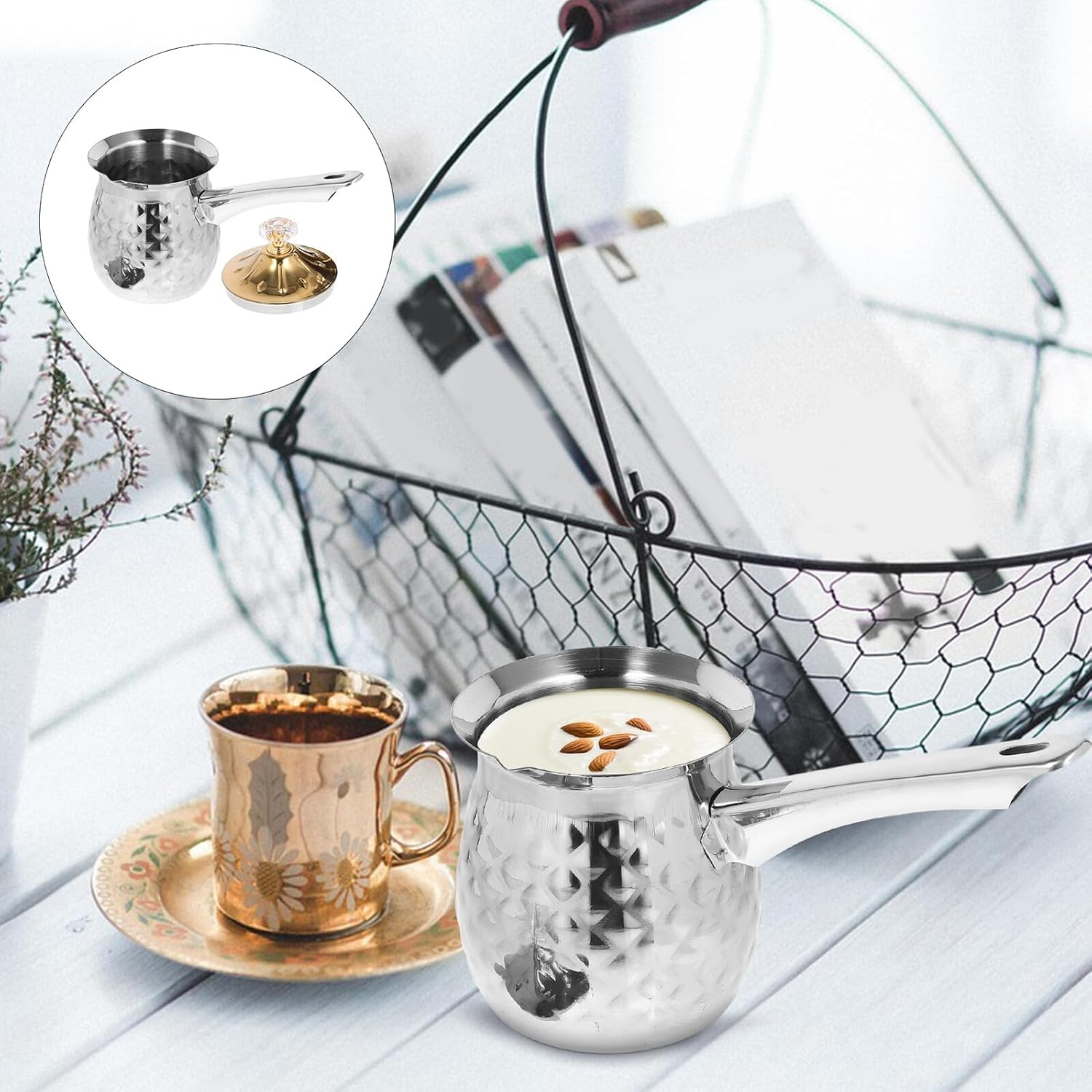 TEHAUX Wear-Resistant Stainless Steel Frothing Pitcher for Household Use Milk Steaming Cup with Smooth Anti-Rust Surface for Latte Art Espresso Cappuccino and Coffee Random Color