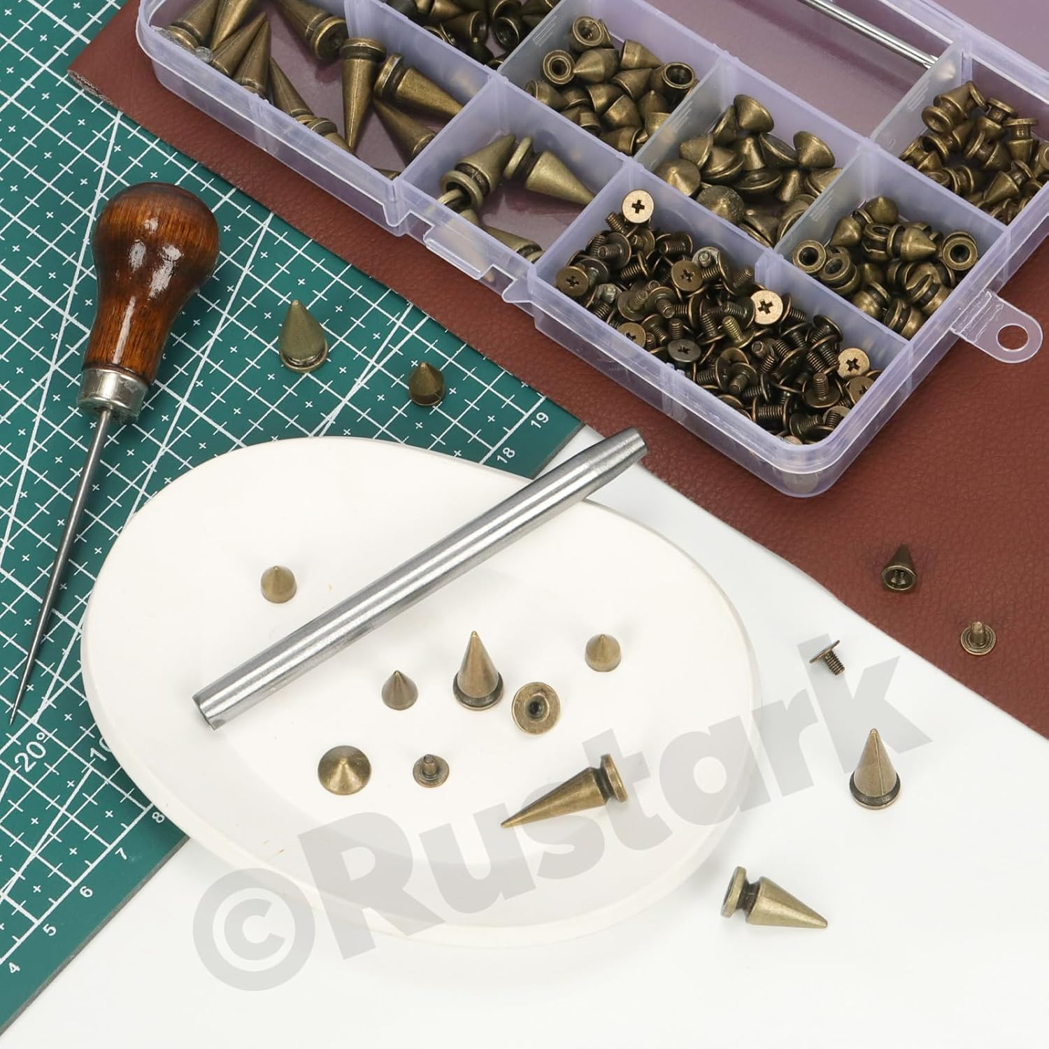 179Pcs 8 Sizes Antique Bronze Metal Punk Spikes and Studs Assortment Kit with Tools, Punk Rivet Studs Rivets Screw Screwback Studs Rivets for Punk Style Clothing Accessories Craft Decoration - Gun Black image number 4